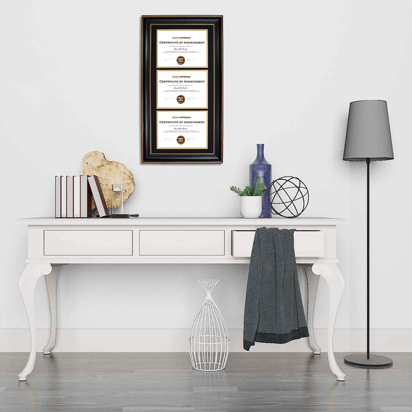 14x29 Triple Diploma Frame Holds Three 8.5x11,3-Certificate/Degree Frame | Comes with Real Glass,Build-in Hangers,Black