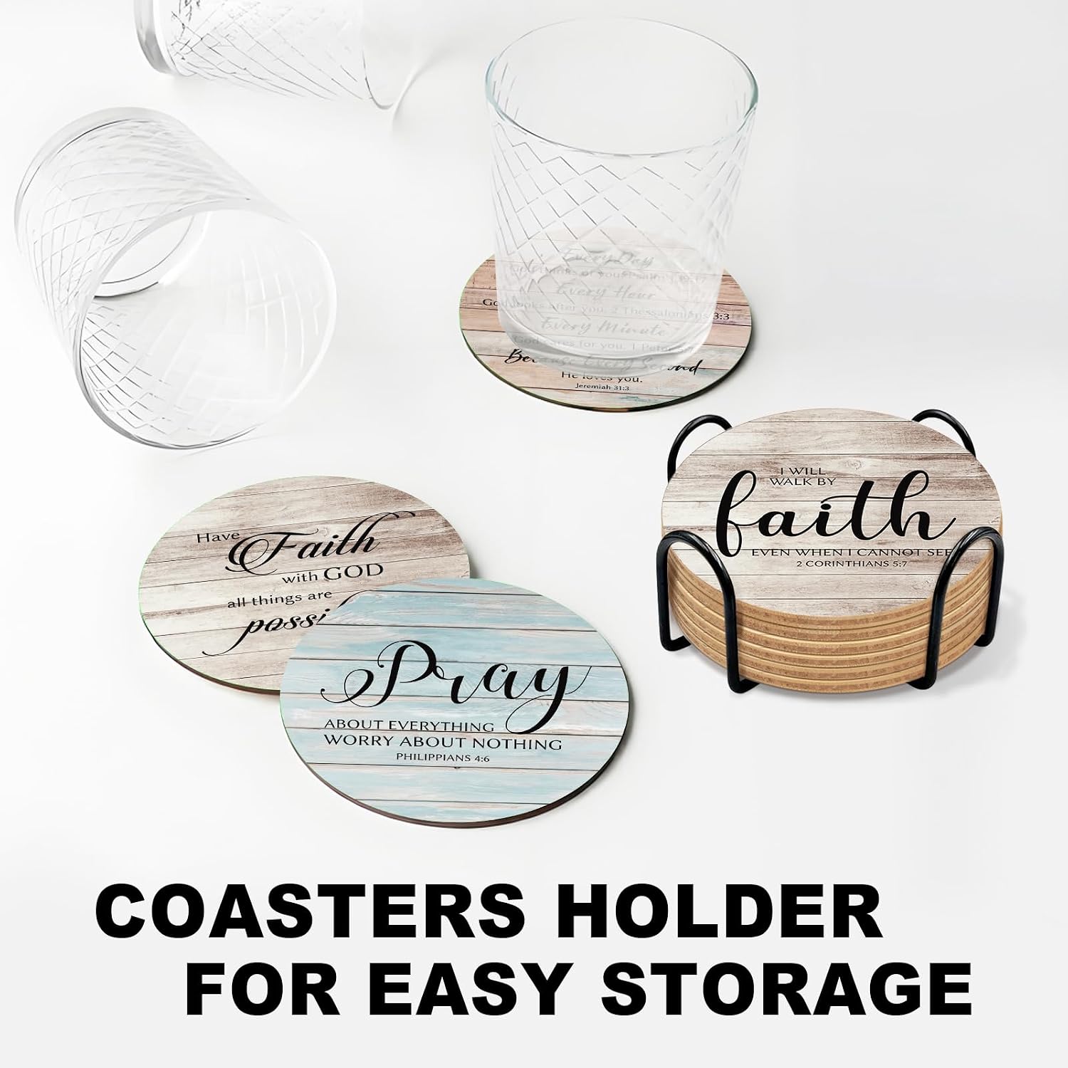 Coaster Holder / Wooden Coasters for Drinks / God / Set of 6