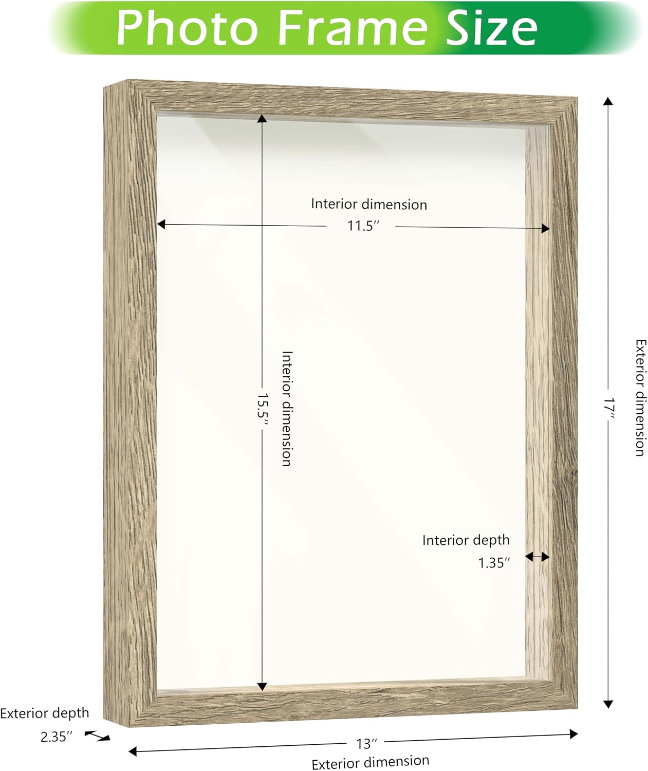 FrameWorks 12x16 Driftwood Wooden Shadow Box Frame – Soft Felt Back, Tempered Glass, and Included Elegant White Ball