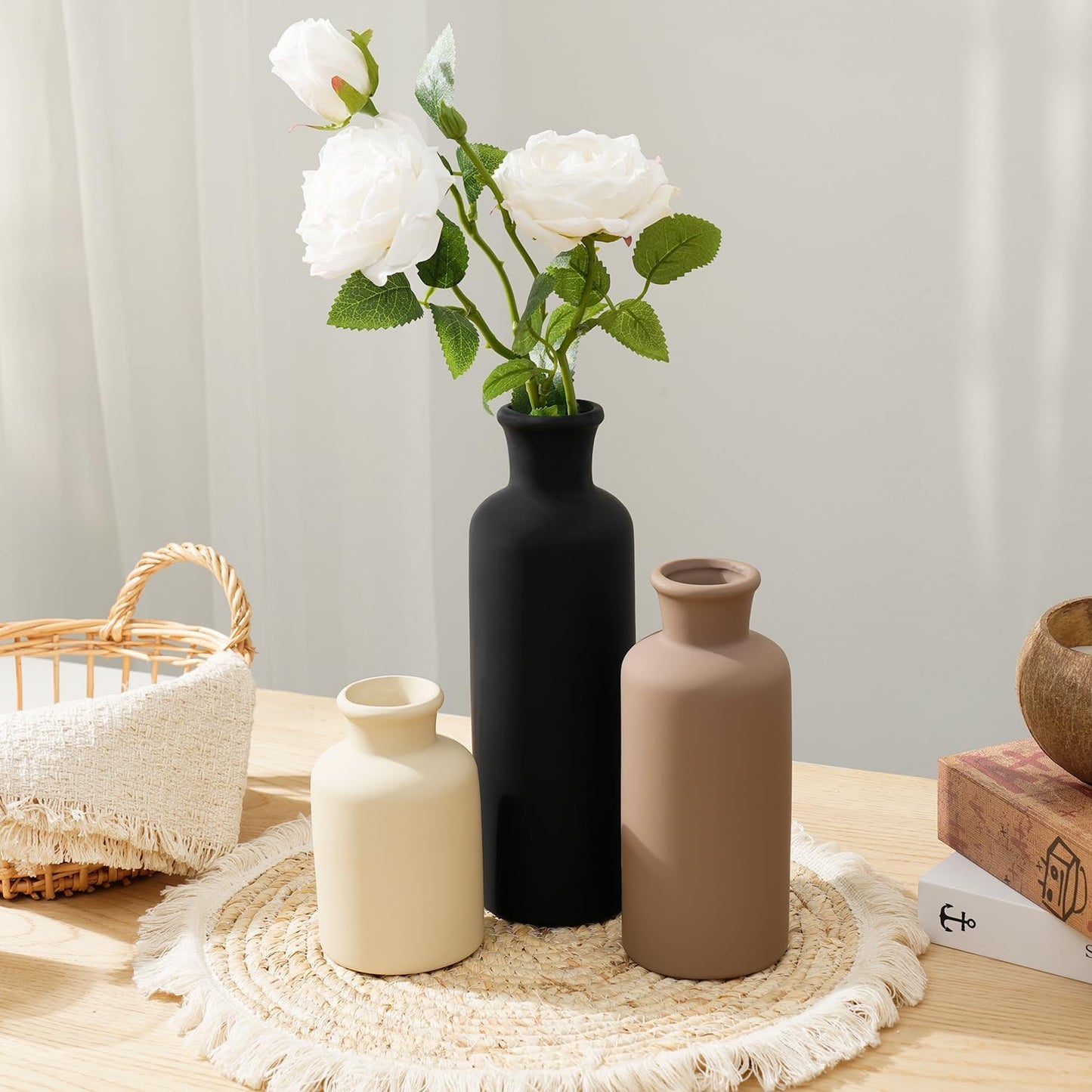 Ceramic Vase / Black Mix Set - White#2 / Set of 3