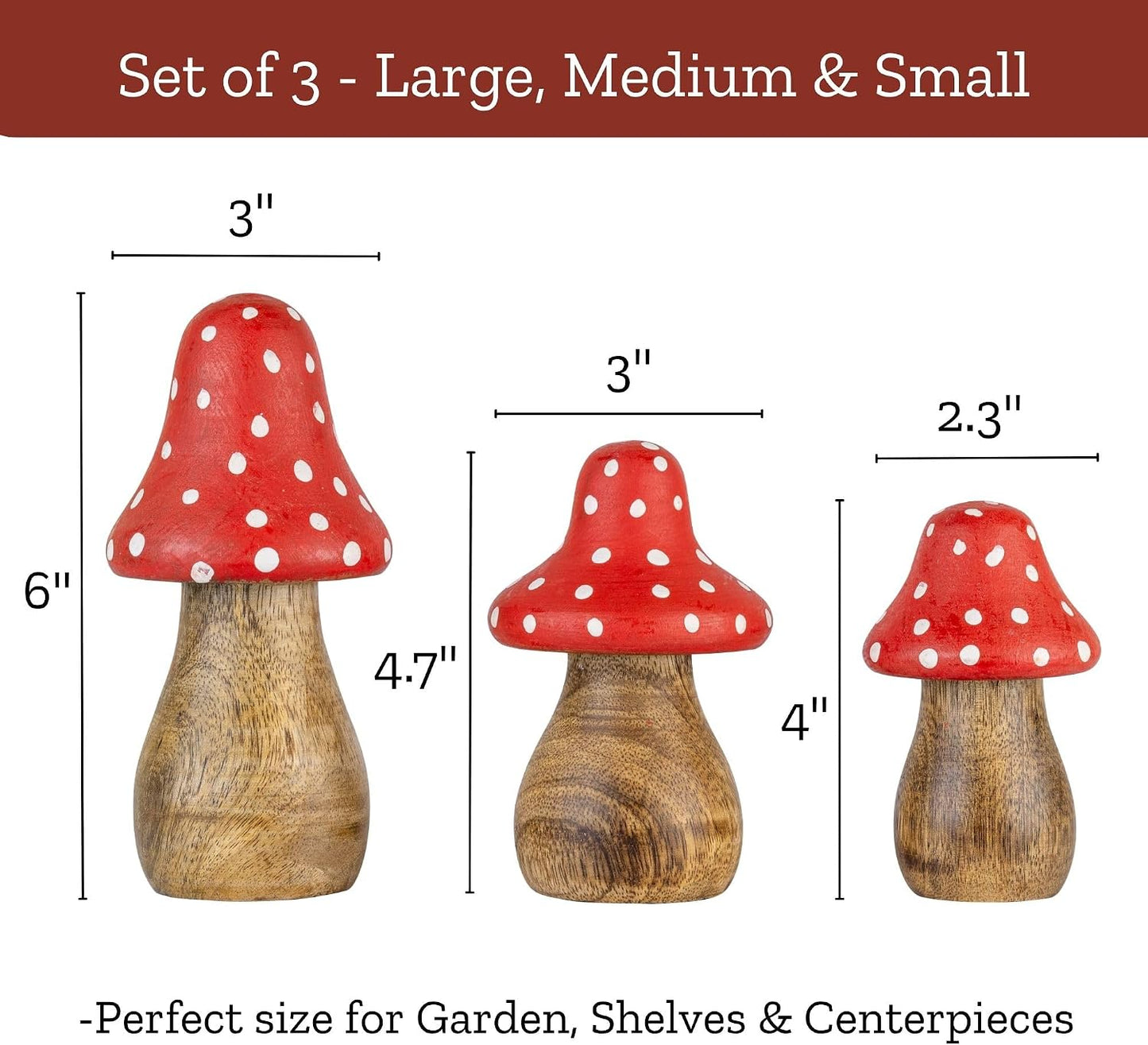 Wooden Mushroom Decor Figurines / Set of 3