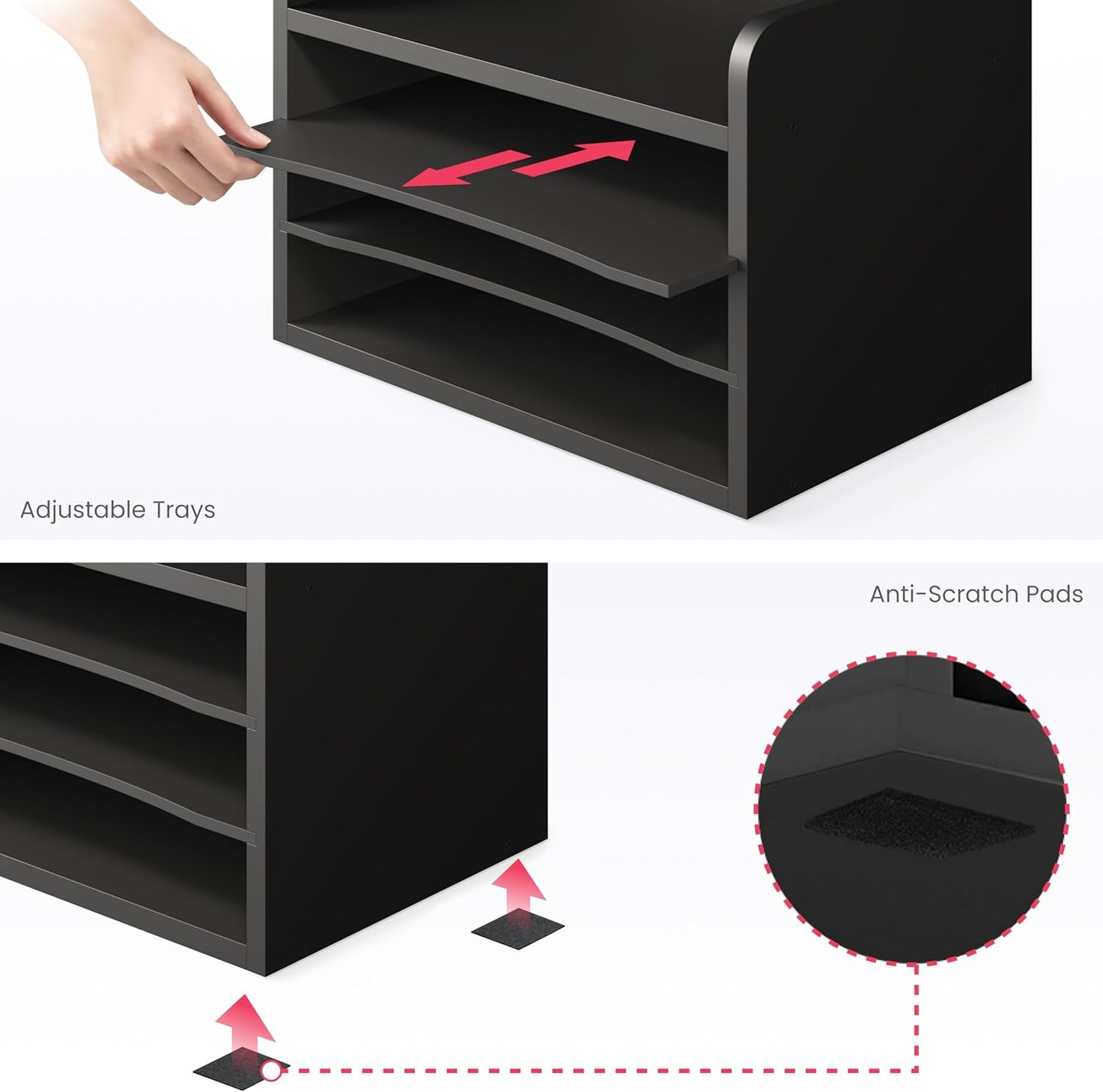 Ballucci File Organizer, 4-Tier Office Desk Organizer, Open Top Wood Paper Organizer for Classroom, Mail Sorter Paper