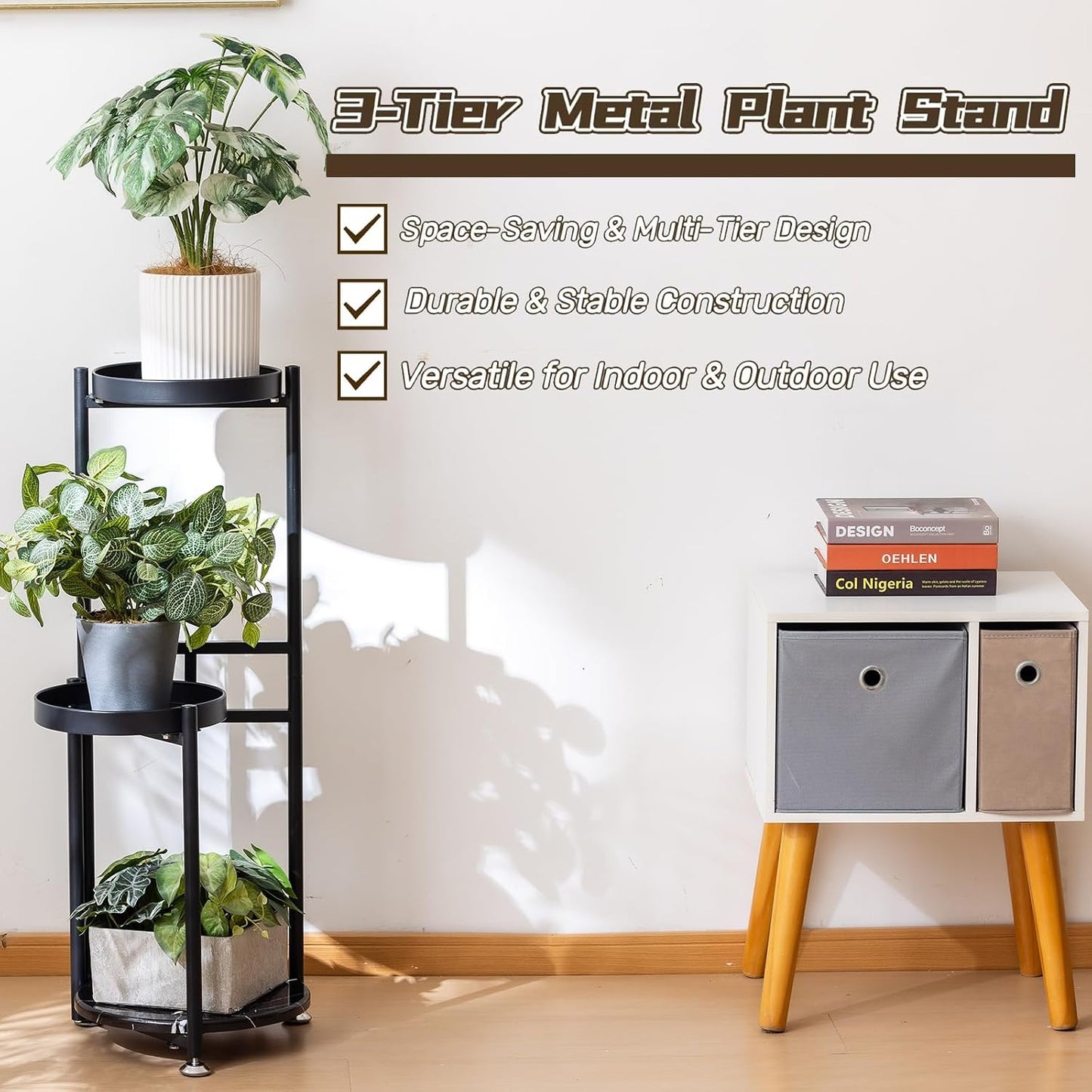 CHPHI 3 Tier Plant Stand, Tall Metal Shelf Holder for Indoor, Outdoor Display Rack Flower Pot Stand for Corner Living