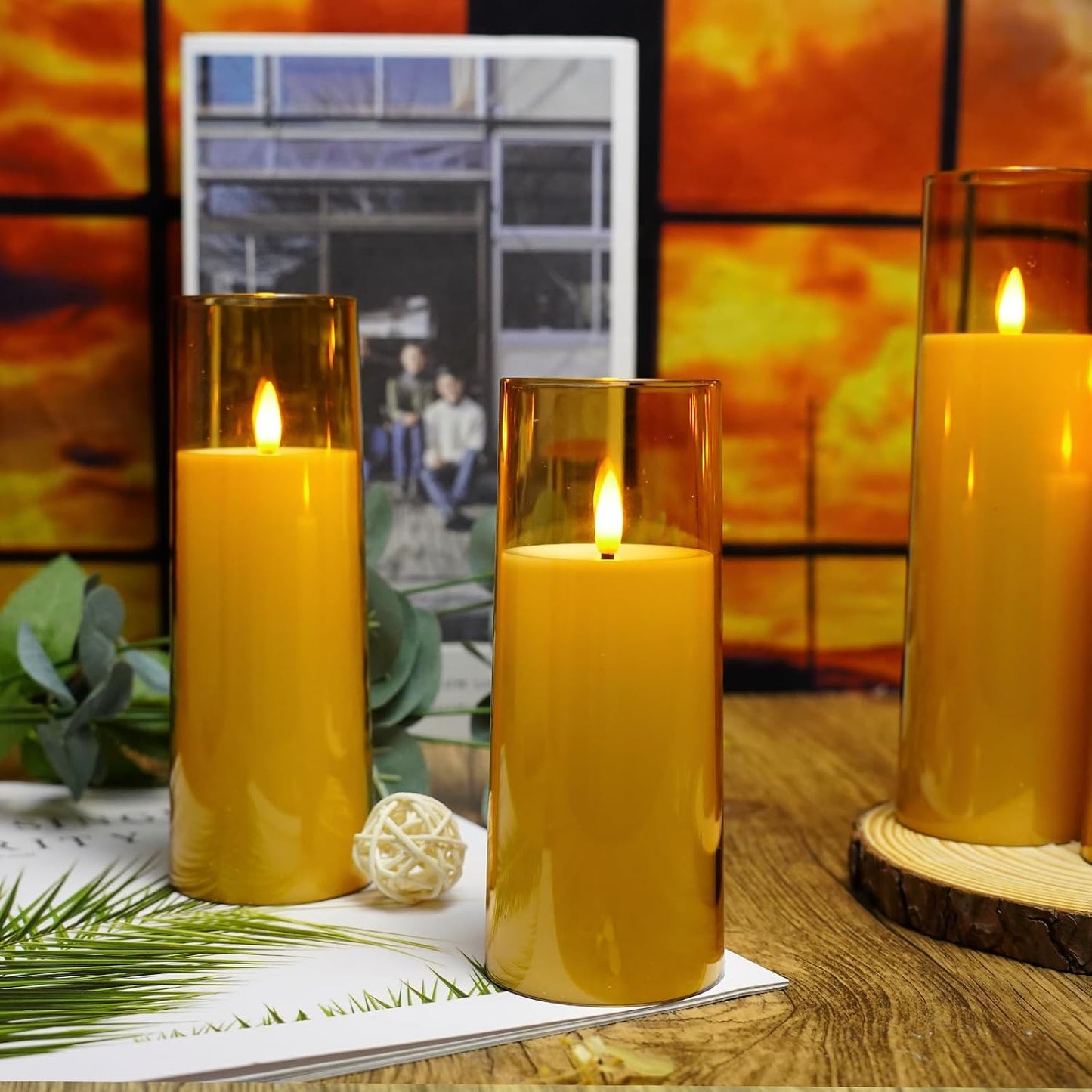 kakoya Flickering Flameless Candles Battery Operated with Remote and 2/4/6/8 H Timer Acrylic Led Pillar Candles Pack of