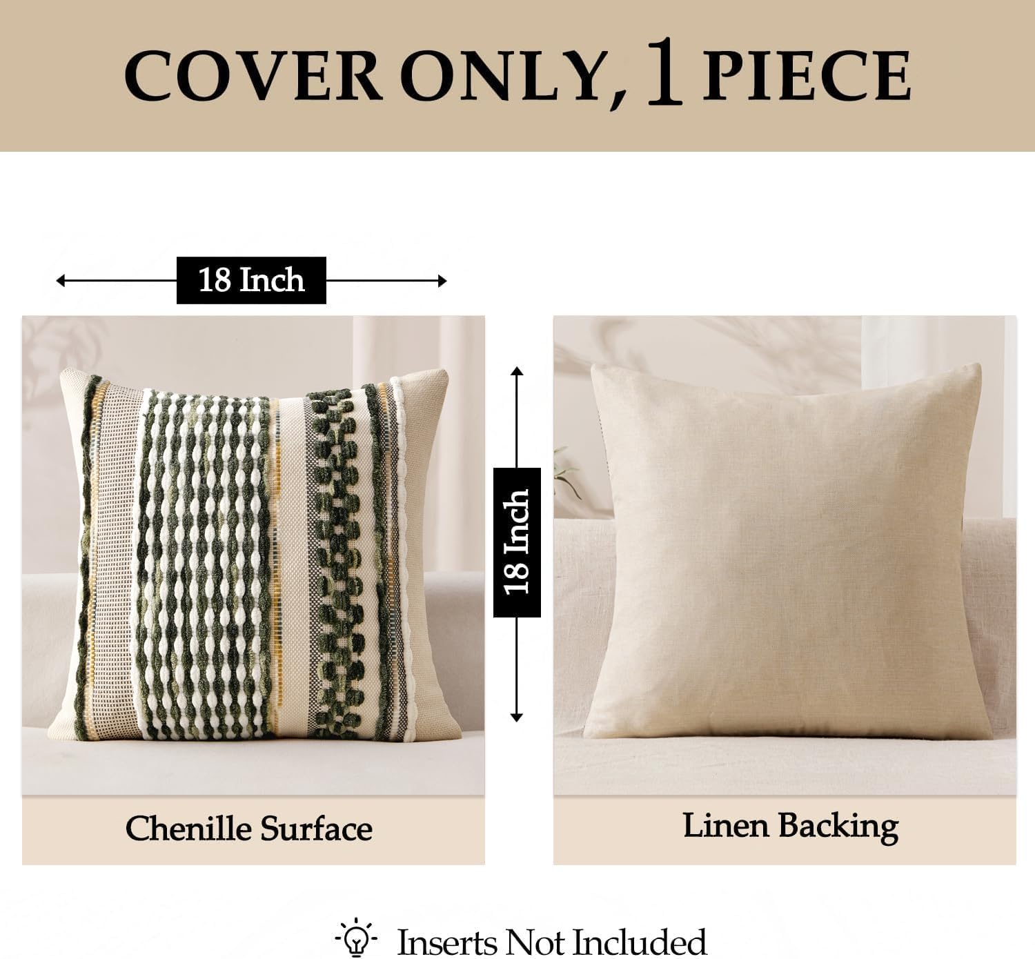 Boho Decorative Throw Pillow Covers Farmhouse Cushion Case Striped / Olive Green Stripe / 18 x 18