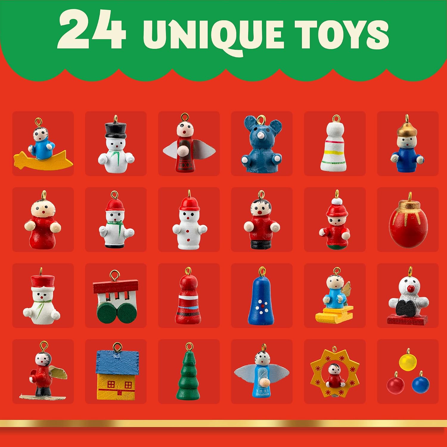 JOYIN Christmas 24 Days Countdown Advent Calendar with a Tabletop Wooden Christmas Tree and 28 Ornaments Snowman Santa