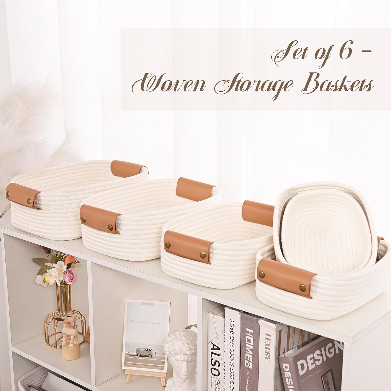 Small Woven Basket -4 Shelf Basket / White / Set of 6