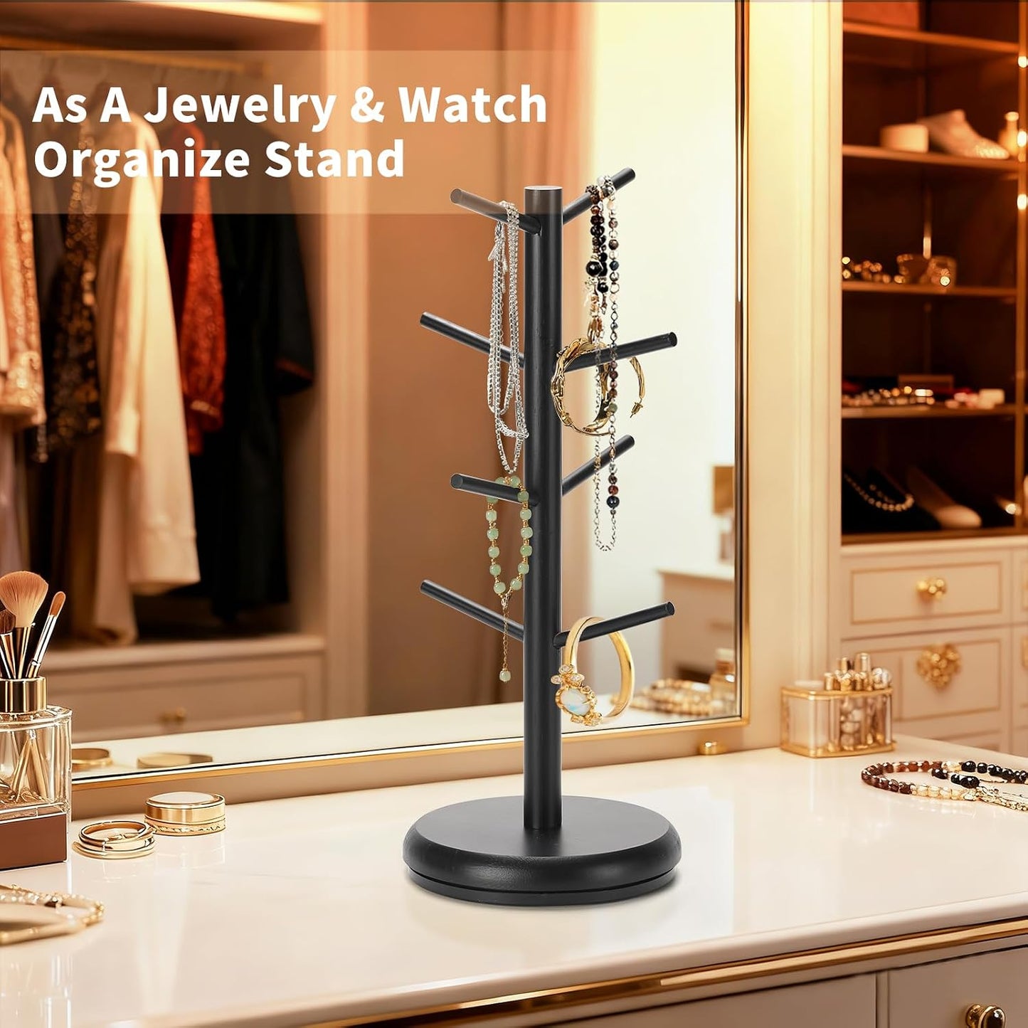 BAMBANG Mug Holder, 360° Rotating Mug Tree Holds 8 Coffee Cups, Space Saving Mug Rack with Stable Base for Kitchen