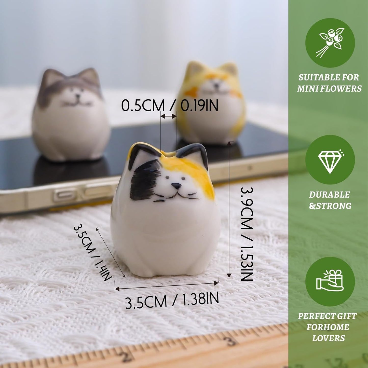 Mini Flower Vases-Unique Small cat vase- Ceramic Bud Vases for Single / Painted Cat Vase / Set of 3