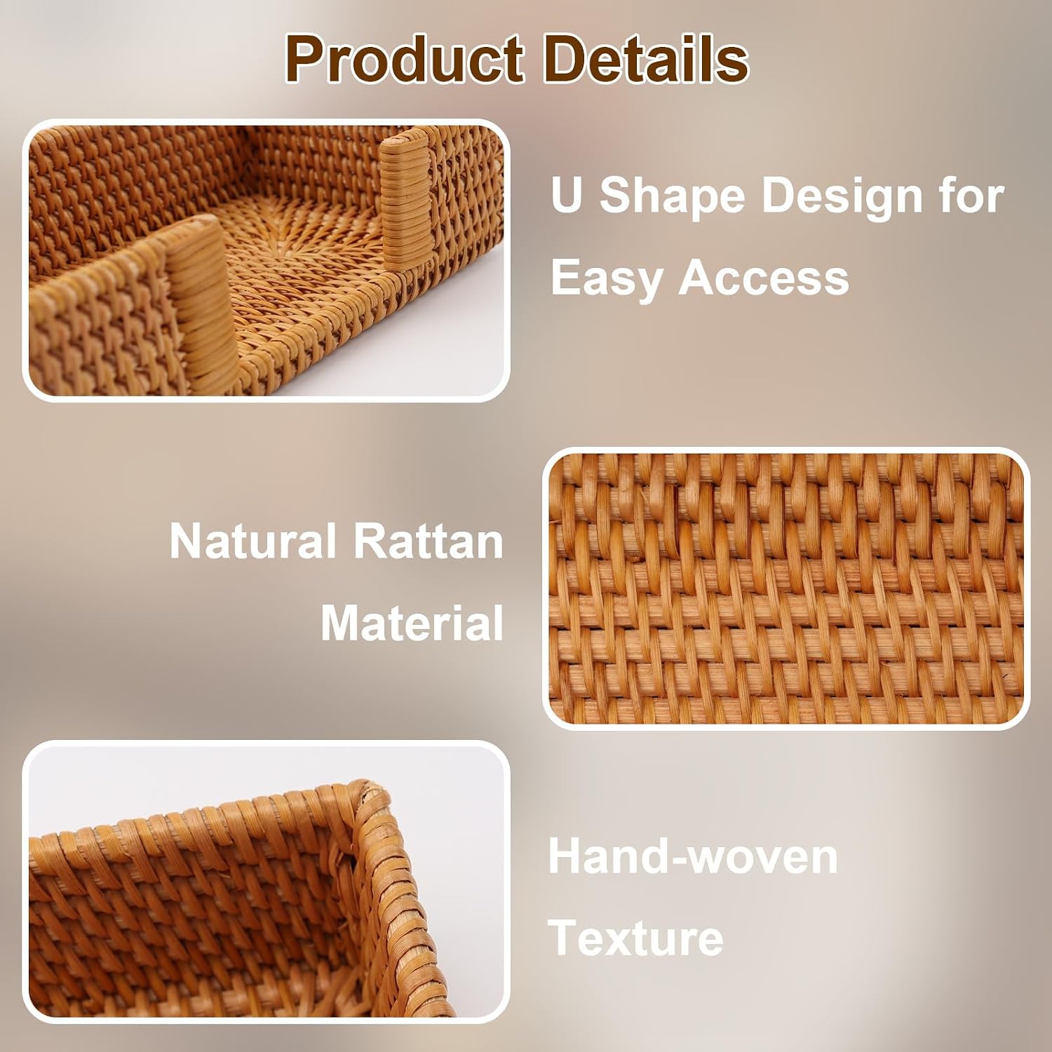 Wicker Bathroom Napkin Holder Tray / Natural / Rattan
