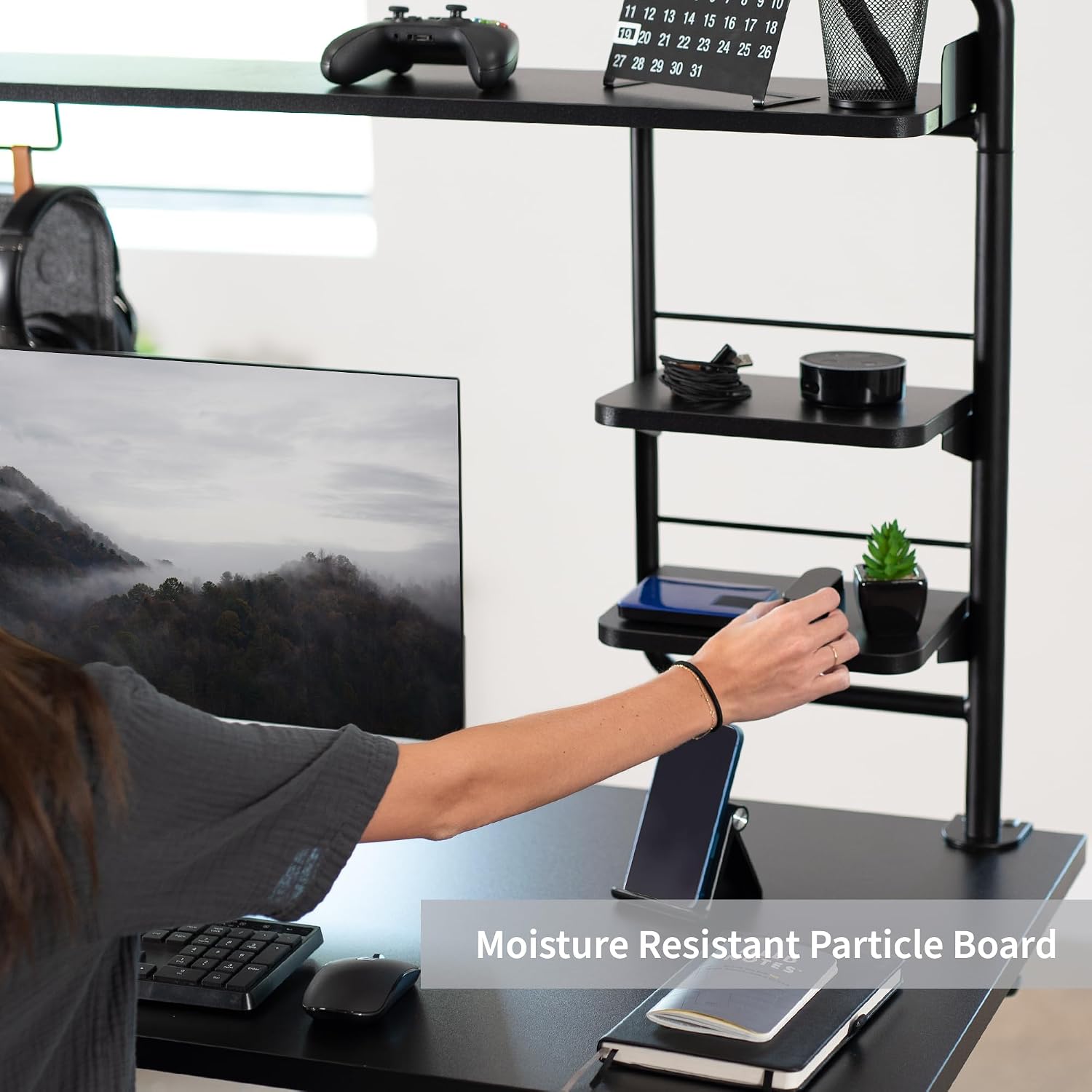 VIVO Black Clamp-on 50 inch Desktop Shelving System, DESK-SHELF55A | Raised Accessory Storage Shelves, Magnetic Memo