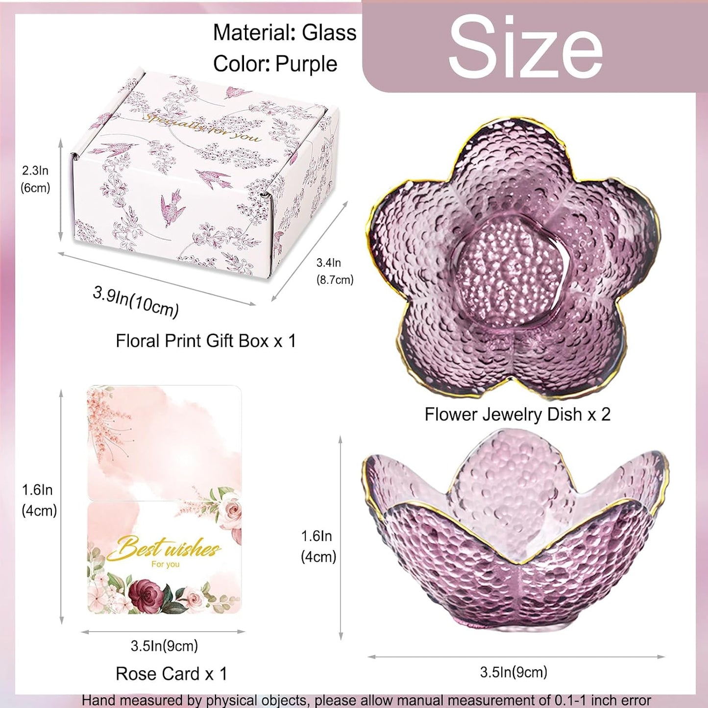 Gifts for Women Purple Flower Jewelry Dish Glass Ring Holder Decorative / Flower Purple / Set of 2