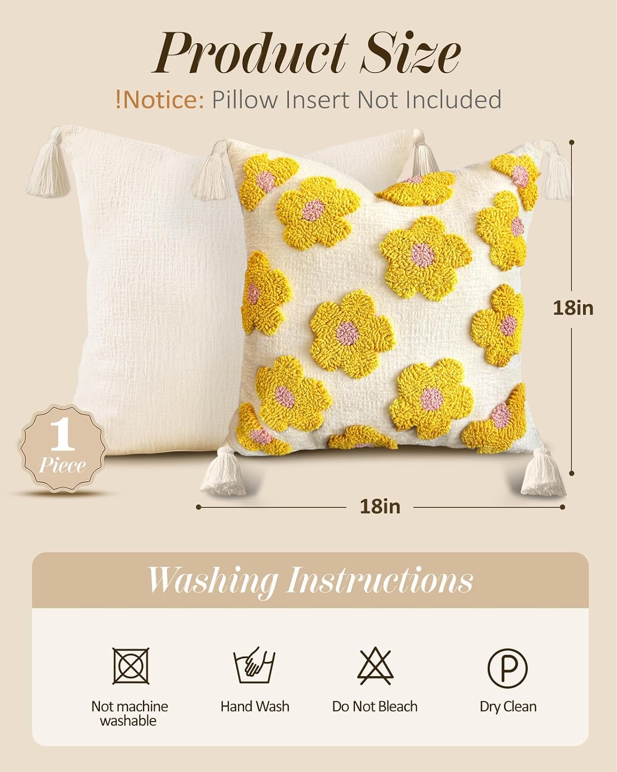 Throw Pillow Covers / Yellow Flower / 18 x 18