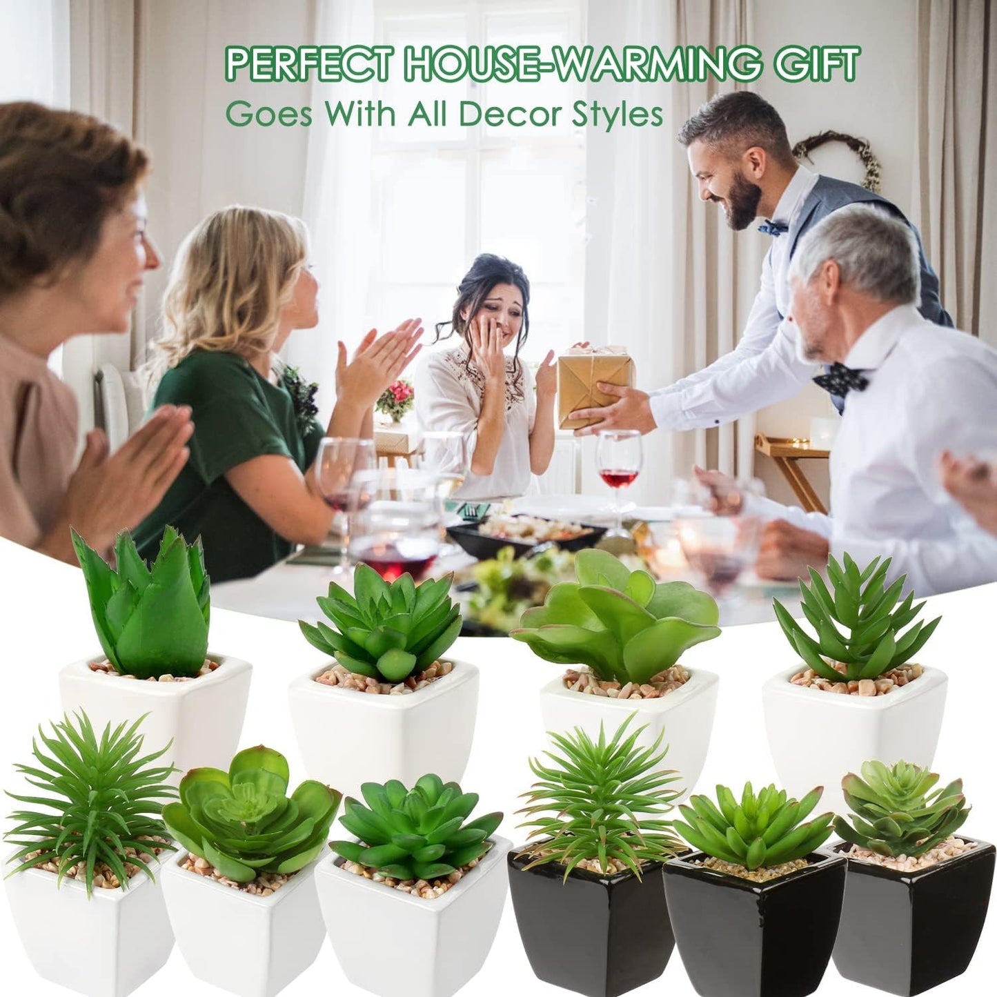 Succulents Plants Artificial Small Fake Succulents in Pots Faux Plastic / White Ceramic 1 / Set of 3