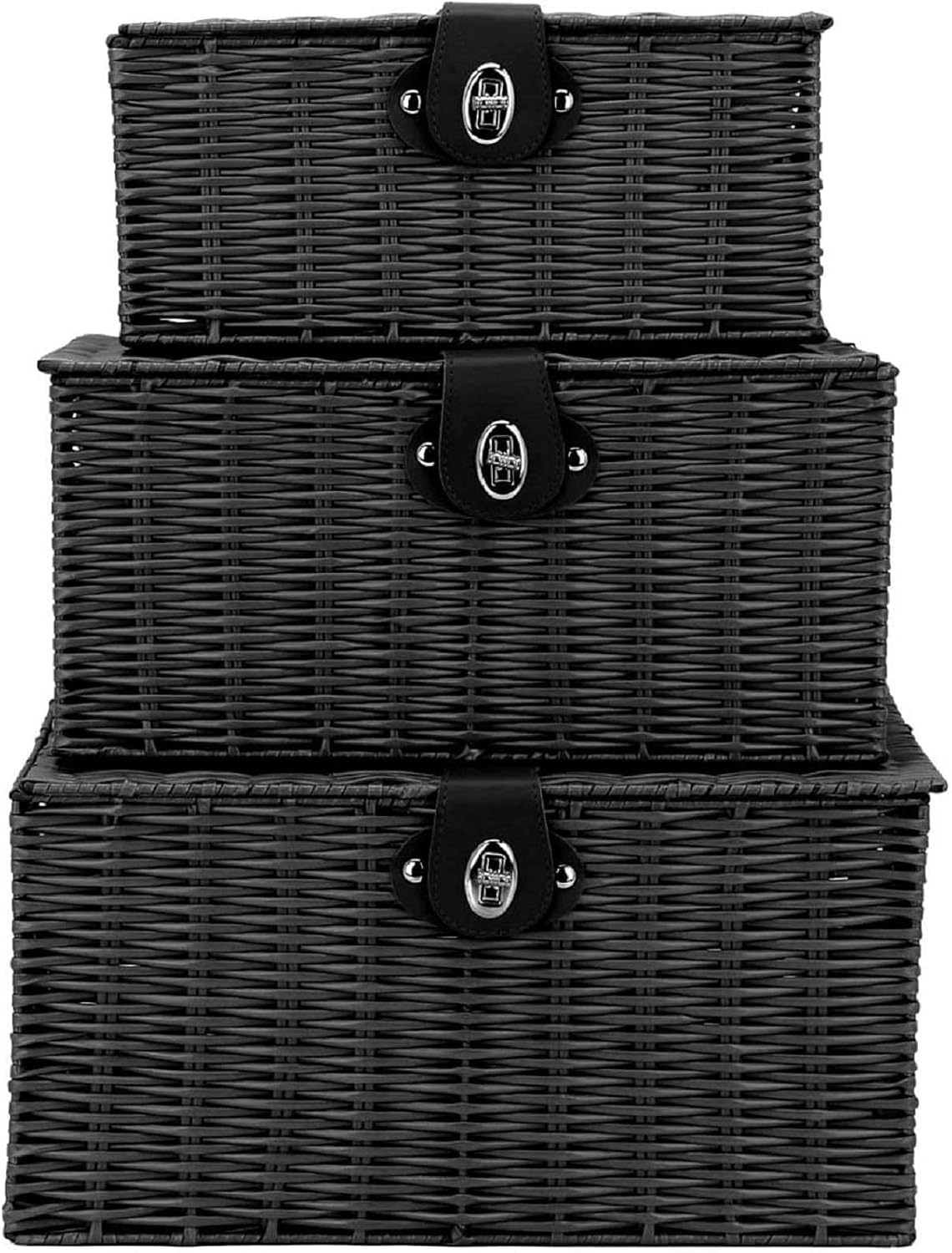 Woven Wicker Storage Basket Box / Black / Set of 3