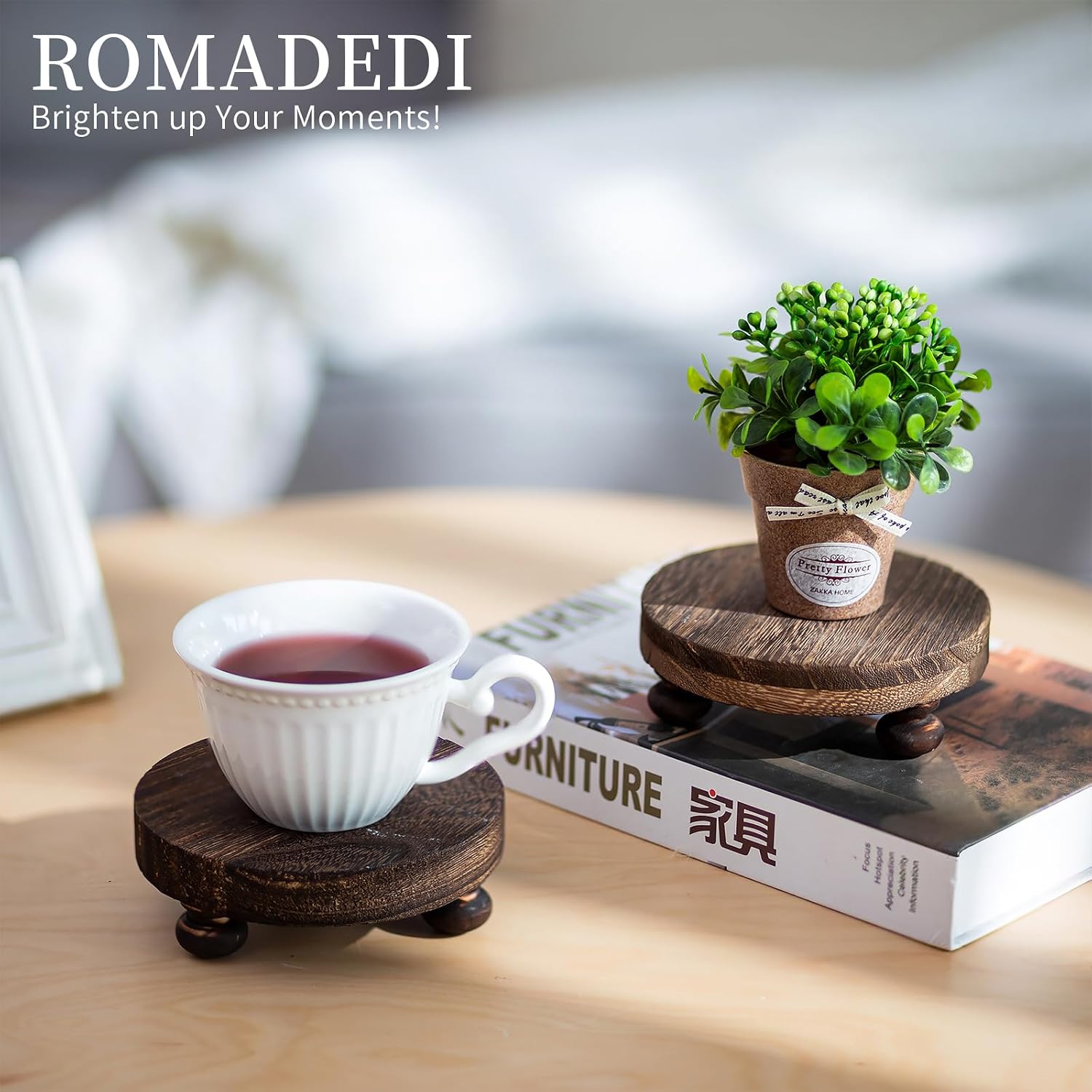 Farmhouse Wood Riser for Display- Rustic Decor Mini Wooden Pedestal Decorative / Brown / Set of 4