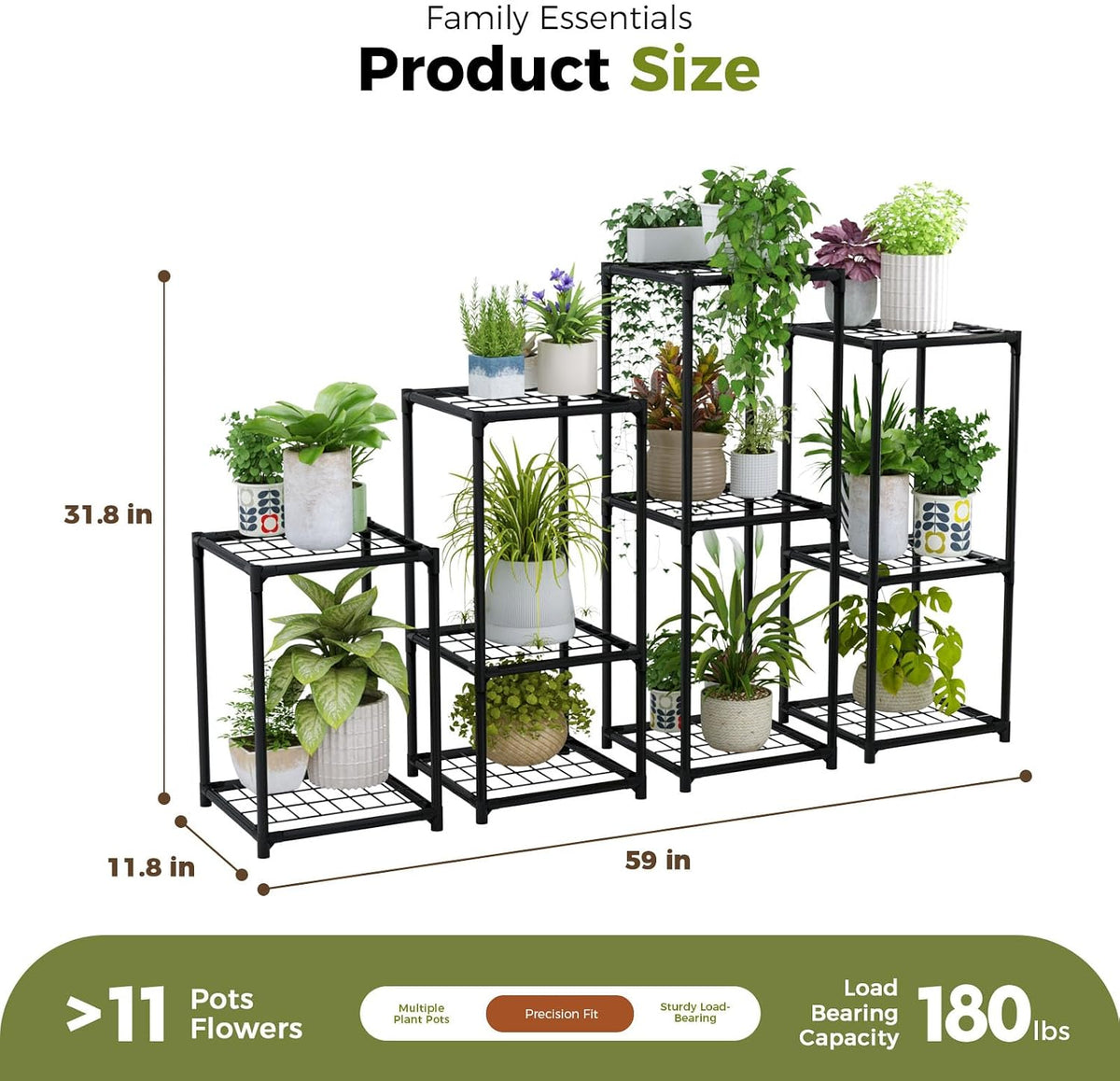 Bamworld Plant Stands Indoor 4 Sets Plant Shelves Outdoor | Metal Plant Holder for Multiple Plants Flower Stands for