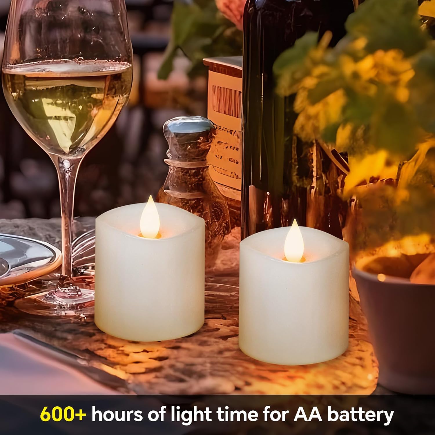 3x3 Flameless Candles Battery Operated with Remote Timer, Last 600 Hours Battery Candles Flickering, White Real Wax