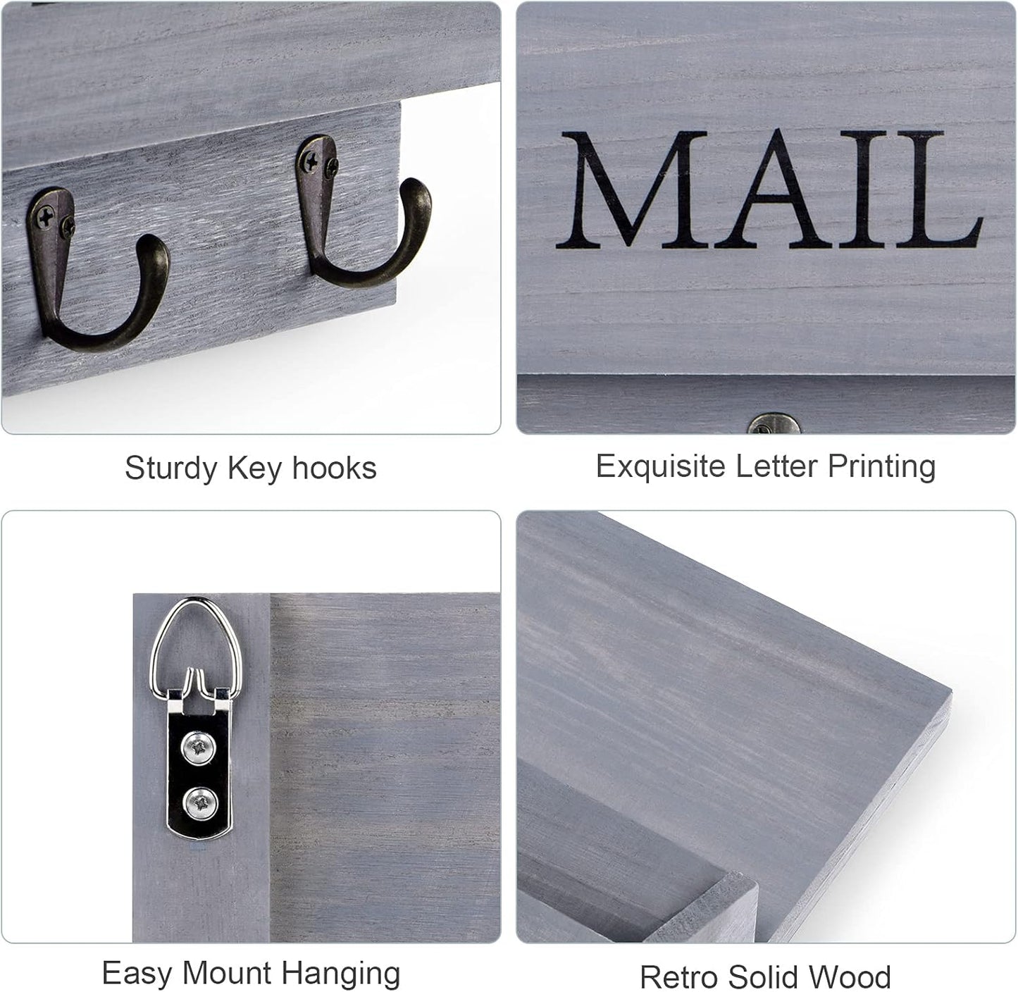 Wooden Mail Holder / Gray / Wall Mount