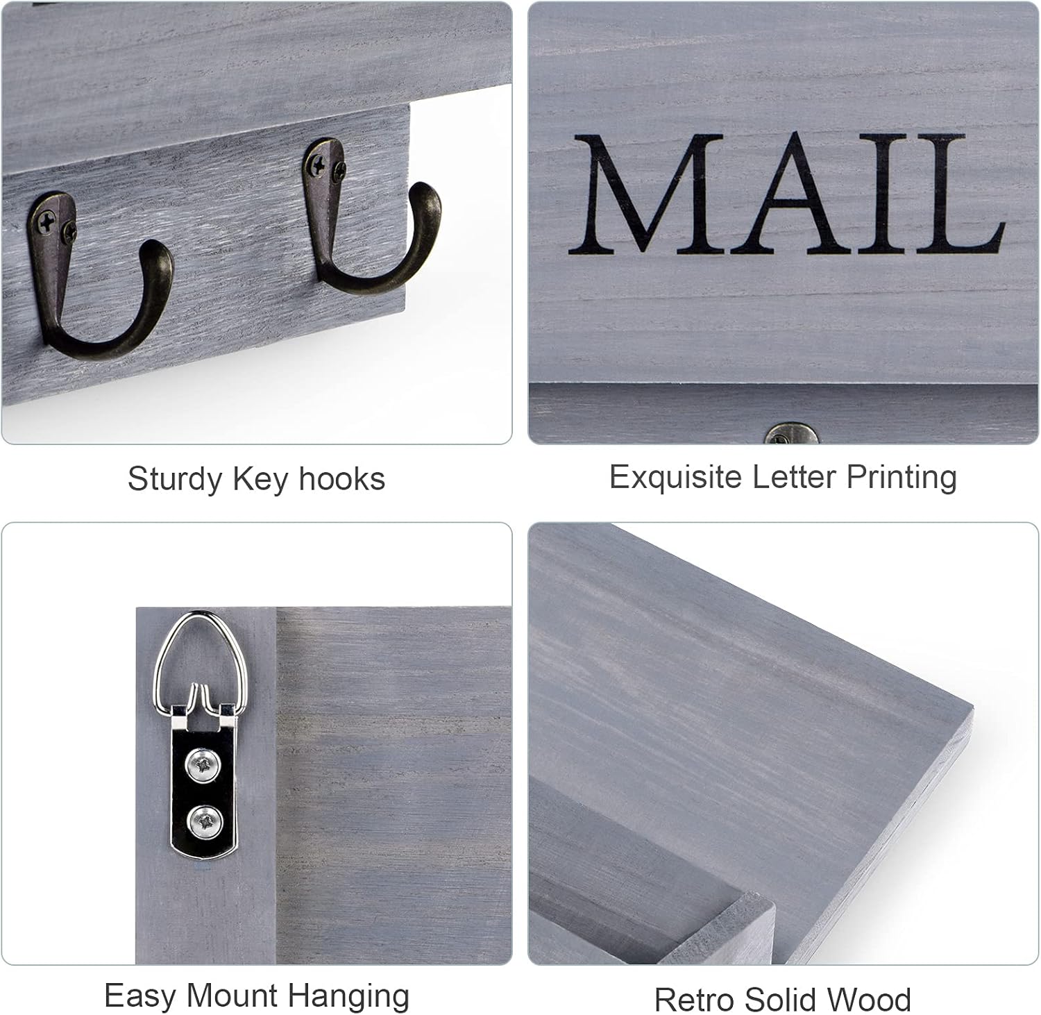 Wooden Mail Holder / Gray / Wall Mount