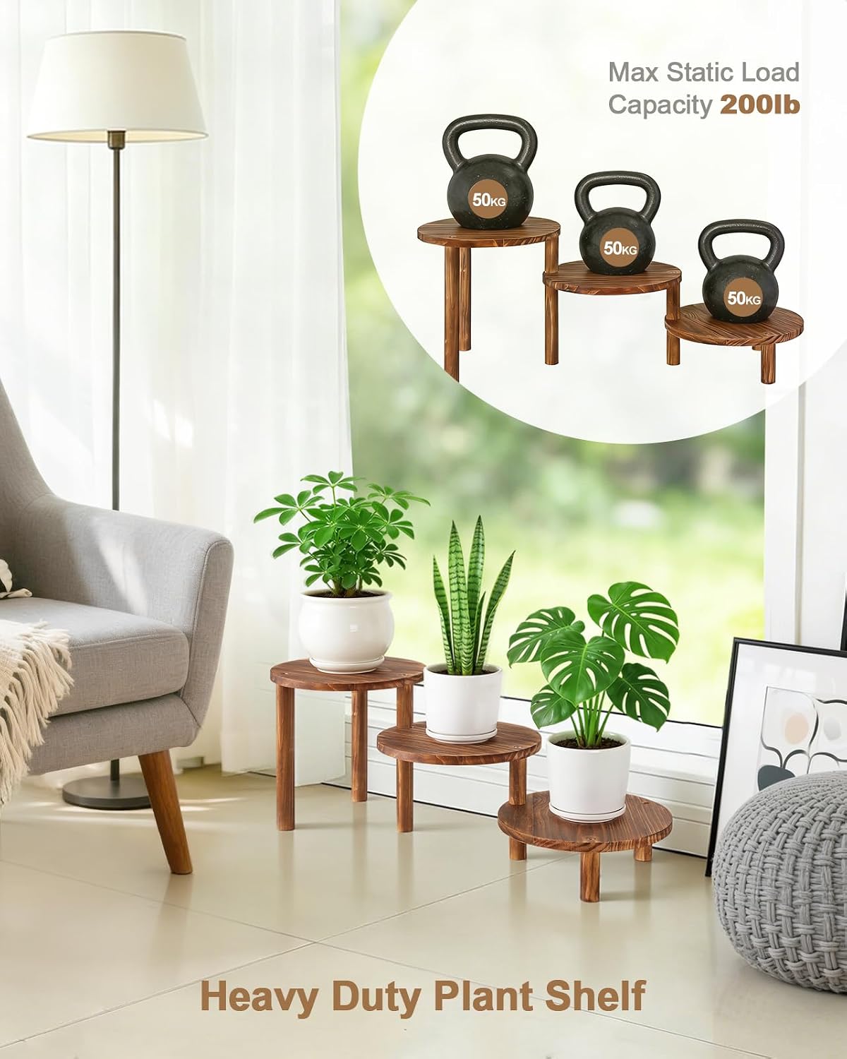3 Tier Ladder Plant Stand, Adjustable Plant Shelf for Indoor Plants | Long Plant Holder for Miltiple Plants, Deformable
