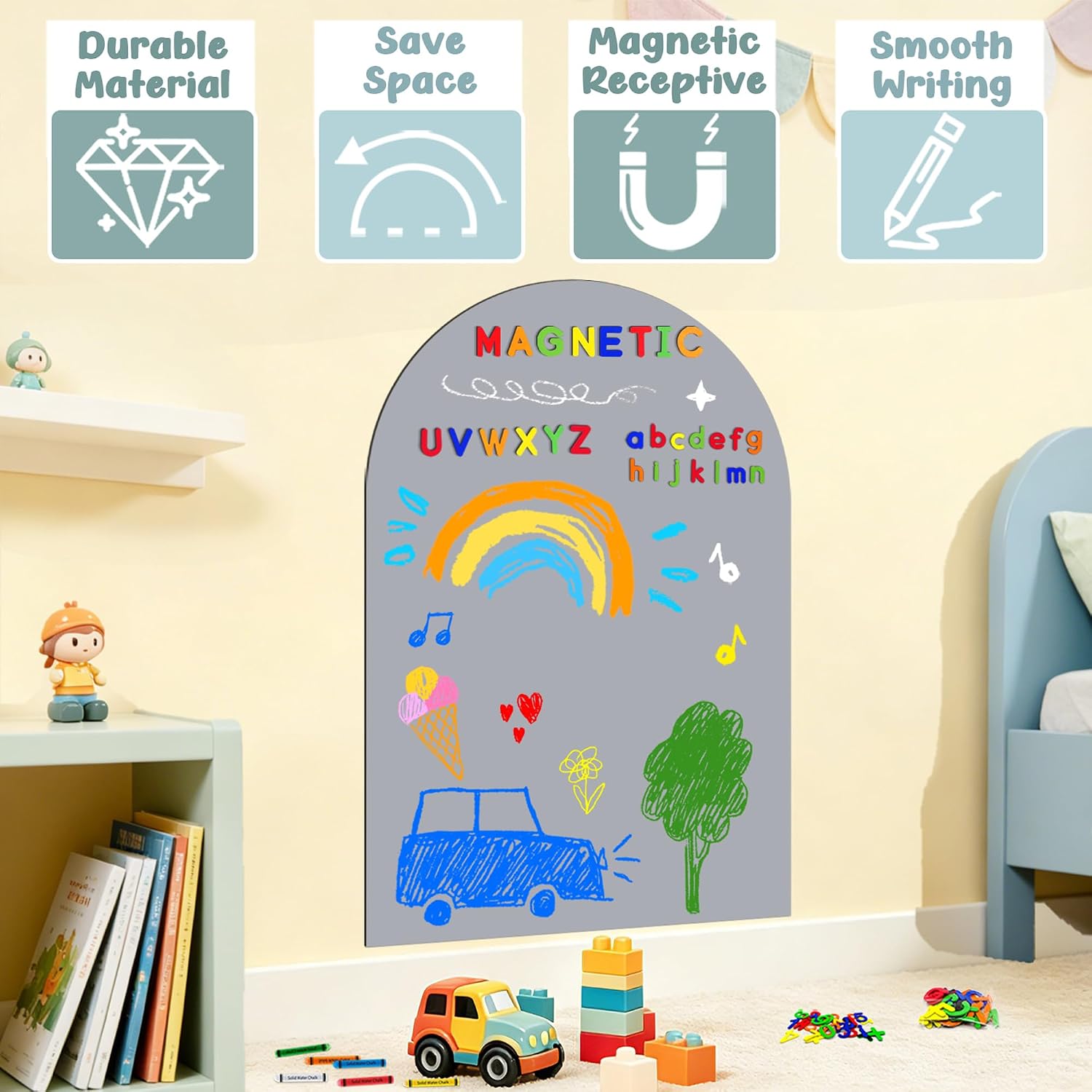Arch Magnetic Wall Decal Grey Magnet Chalk Board Peel and Stick Self Adhesive Magnetic Play / Gray