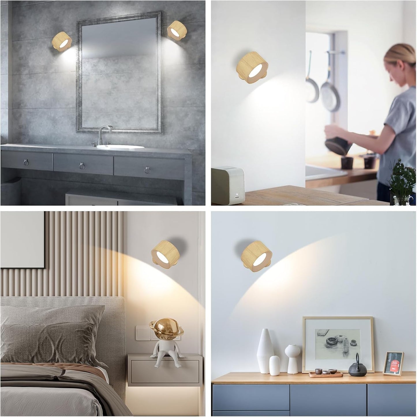 AKSDA Rechargeable Wall Sconce, Battery Operated LED Reading Light with 360-Degree Rotation Magnetic Mounting, Dimmable