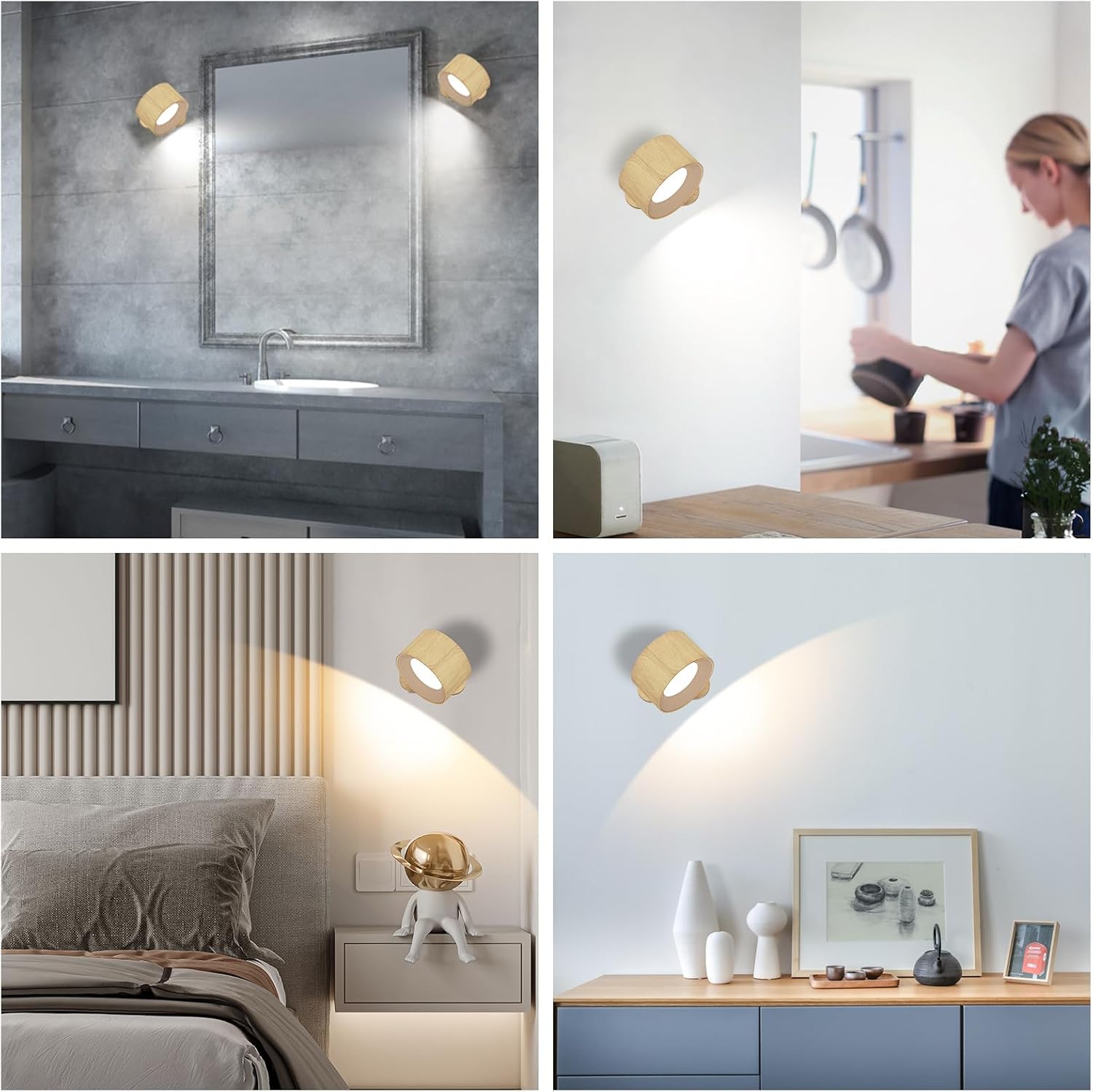 AKSDA Rechargeable Wall Sconce, Battery Operated LED Reading Light with 360-Degree Rotation Magnetic Mounting, Dimmable