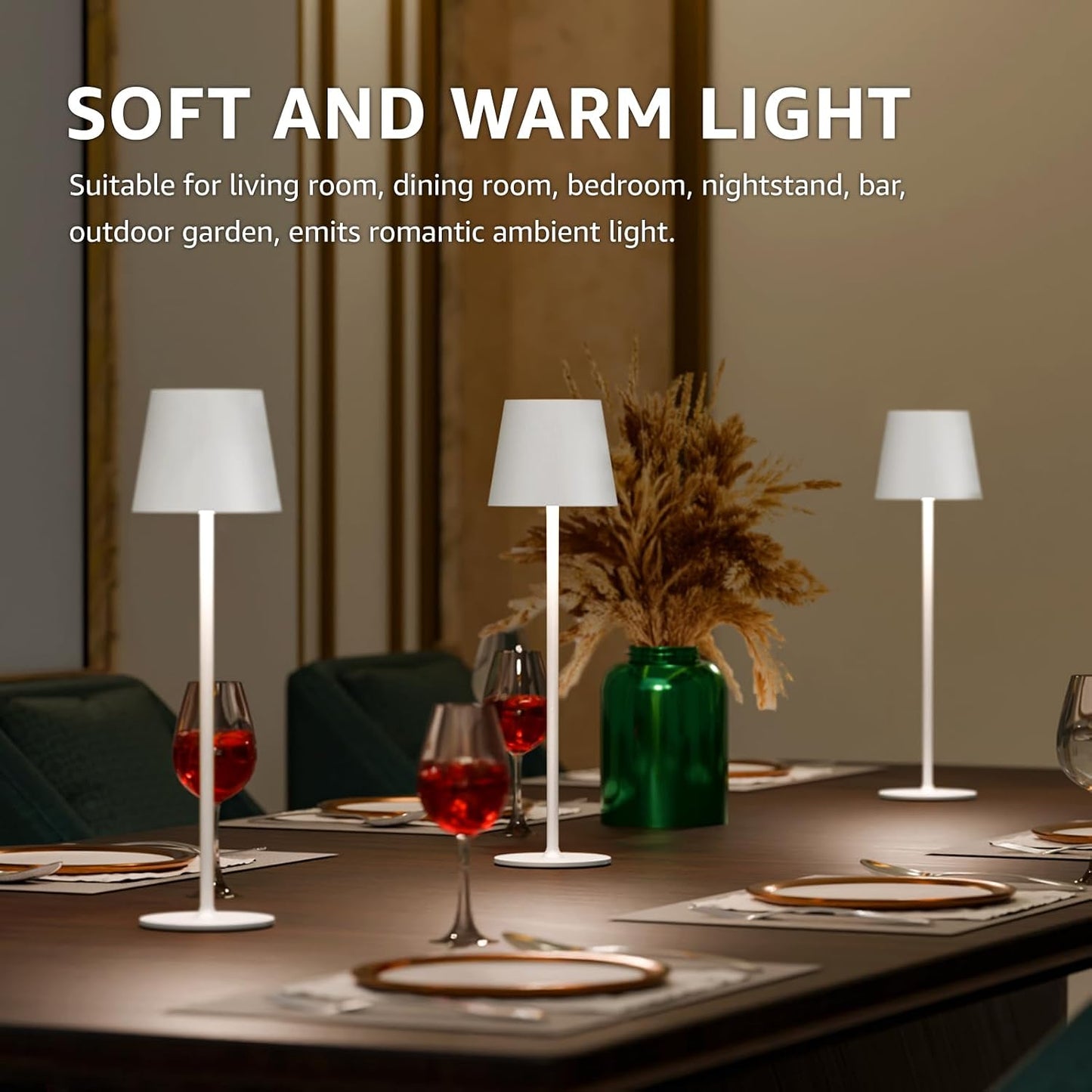 uuffoo 2 Pack Cordless Table Lamp Rechargeable 5000mAH Battery Operated Lights Touch Control LED Portable Desk Lamps 3