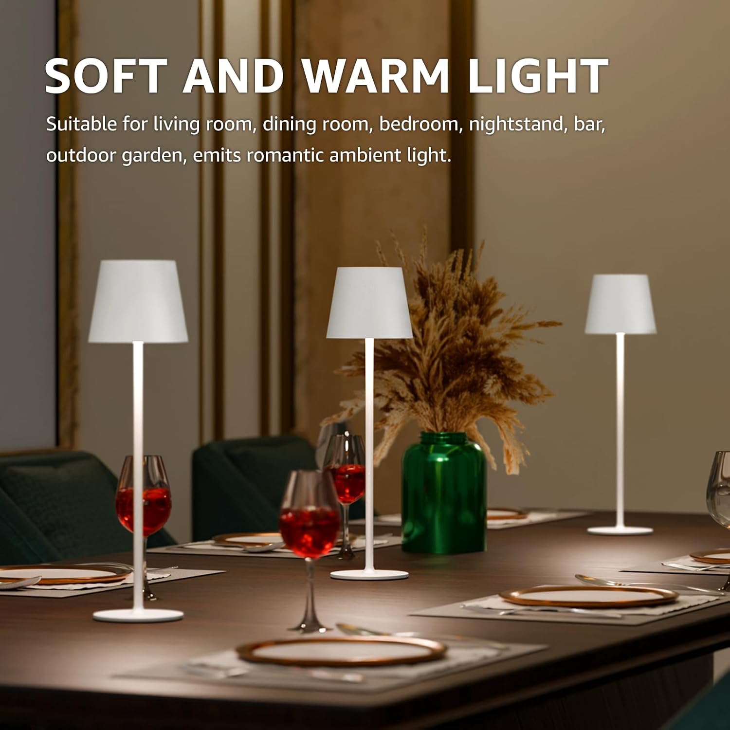 uuffoo 2 Pack Cordless Table Lamp Rechargeable 5000mAH Battery Operated Lights Touch Control LED Portable Desk Lamps 3
