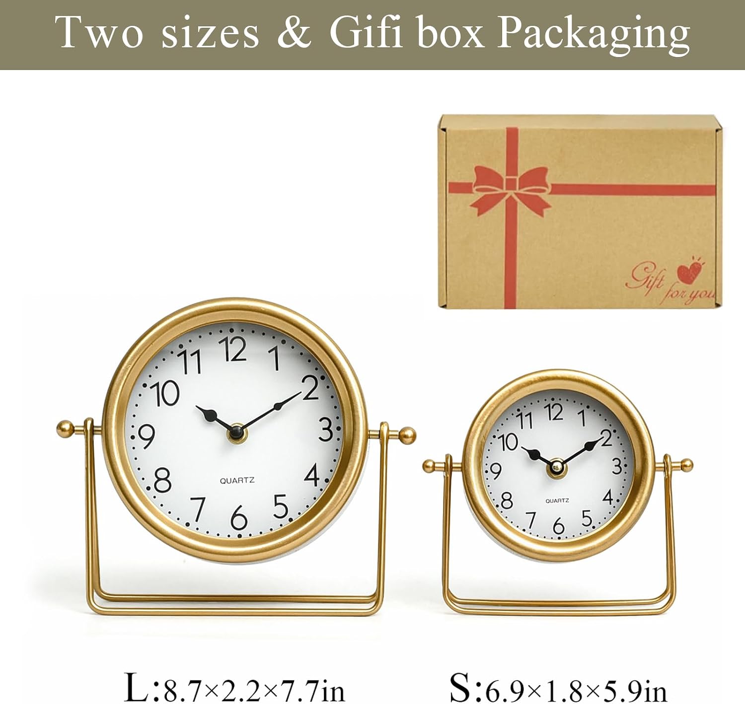 EMAX HOME Vintage Golden Table Clock - Elegant Battery Operated Office, Living Room, and Bedroom Clock with Minimalist