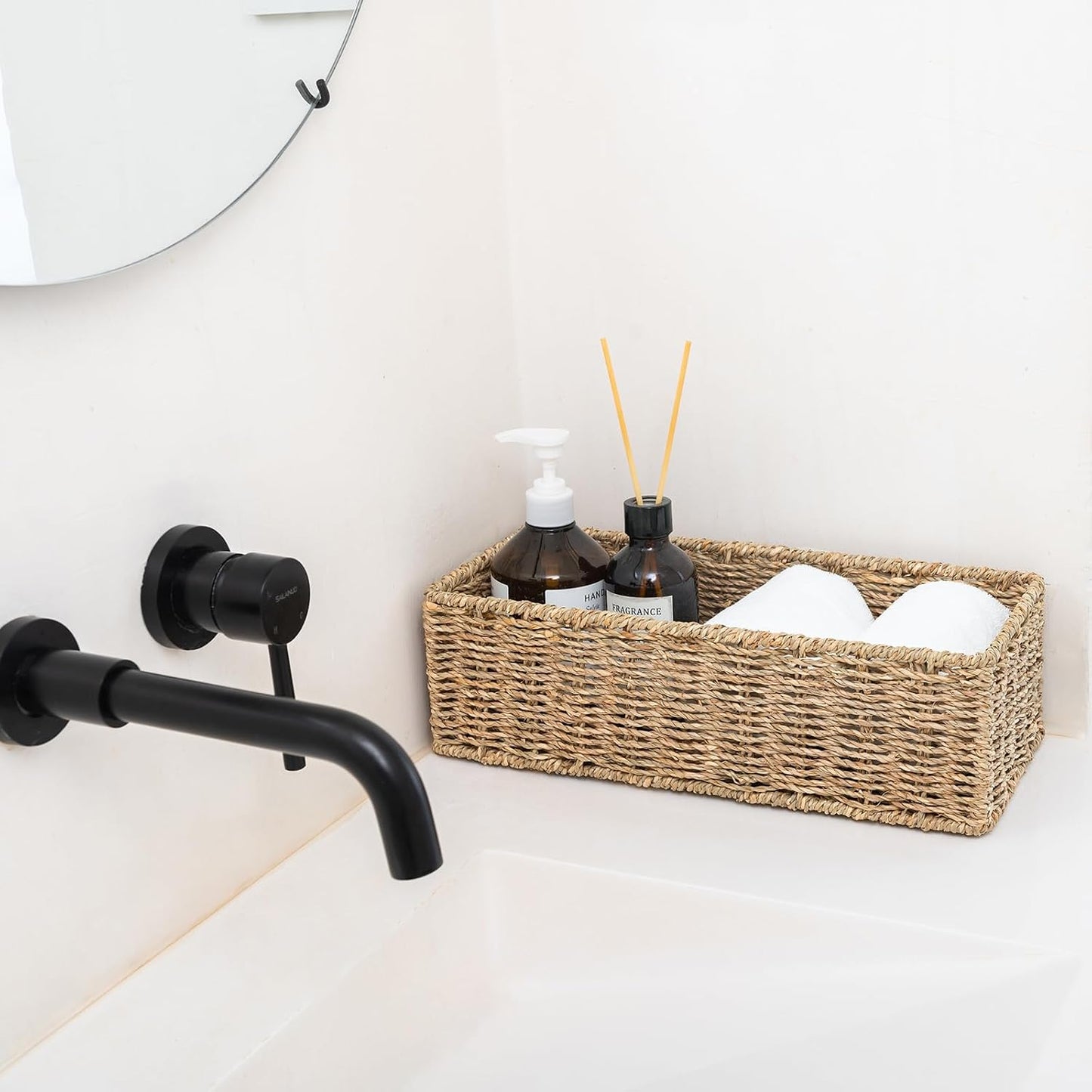 Hand Woven Toilet Basket Tank Topper / Wicker / Set of 2