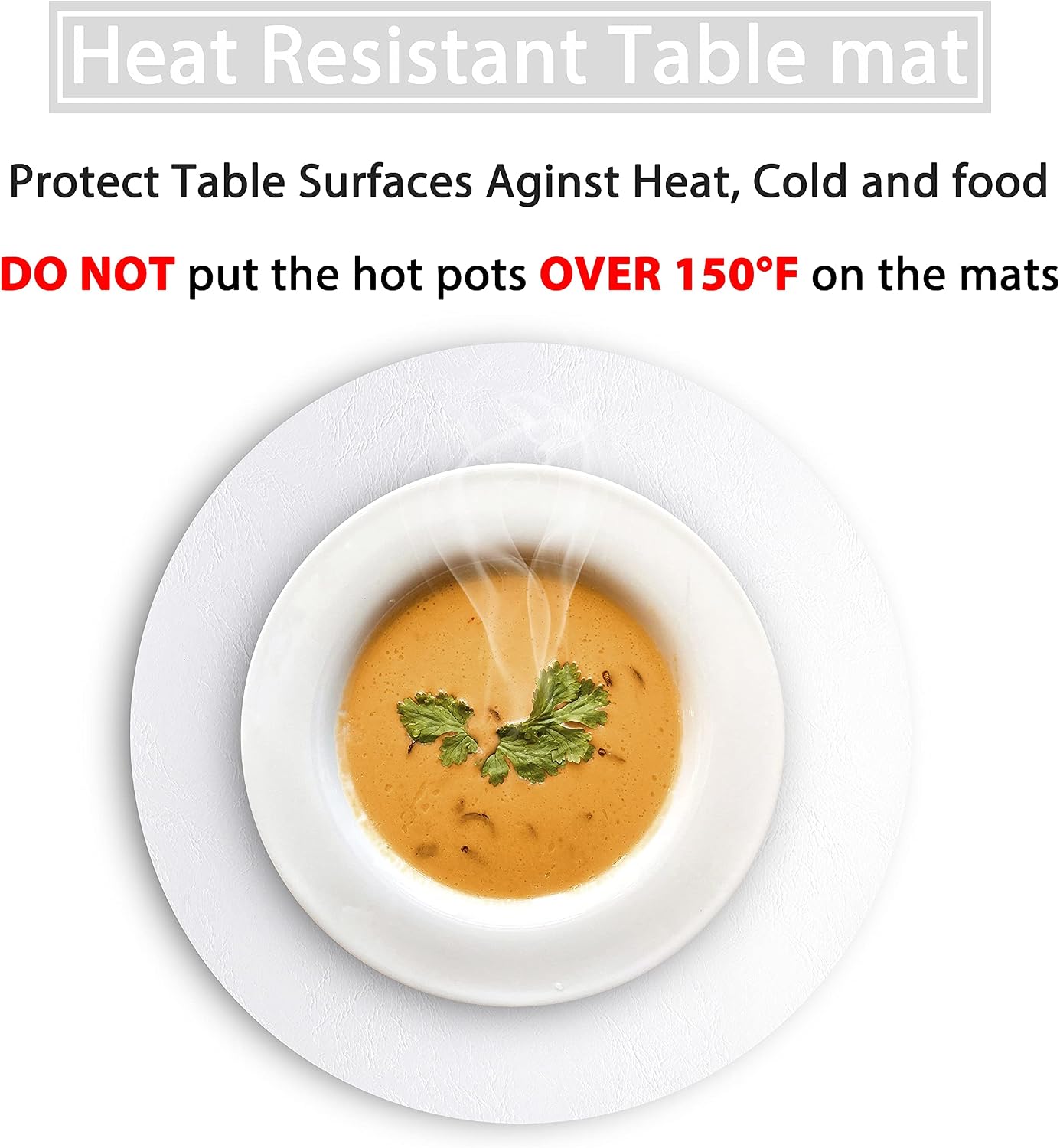 Embossed PU Leather Placemats, Waterproof Coffee Coasters, Kitchen Table Mats, Easy to Wipe Off for Dining Round Table
