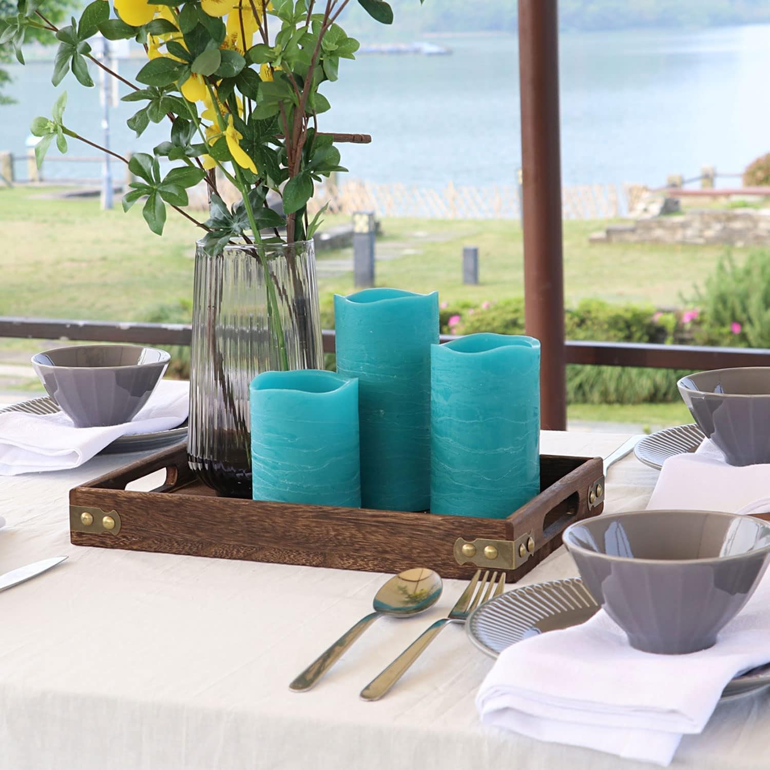 Rhytsing Turquoise Battery Operated Flameless Led Candles with Timer Function for Summer and Weddings, Warm White