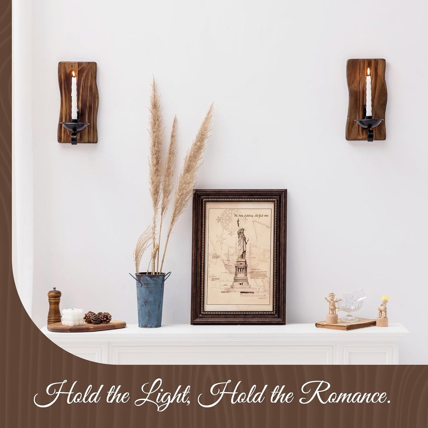 Farmhouse Wall Art Decor for Pillar & Taper Candles / Driftwood / Set of 2