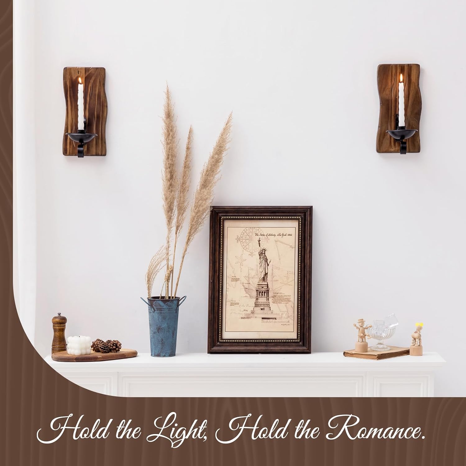 Farmhouse Wall Art Decor for Pillar & Taper Candles / Driftwood / Set of 2