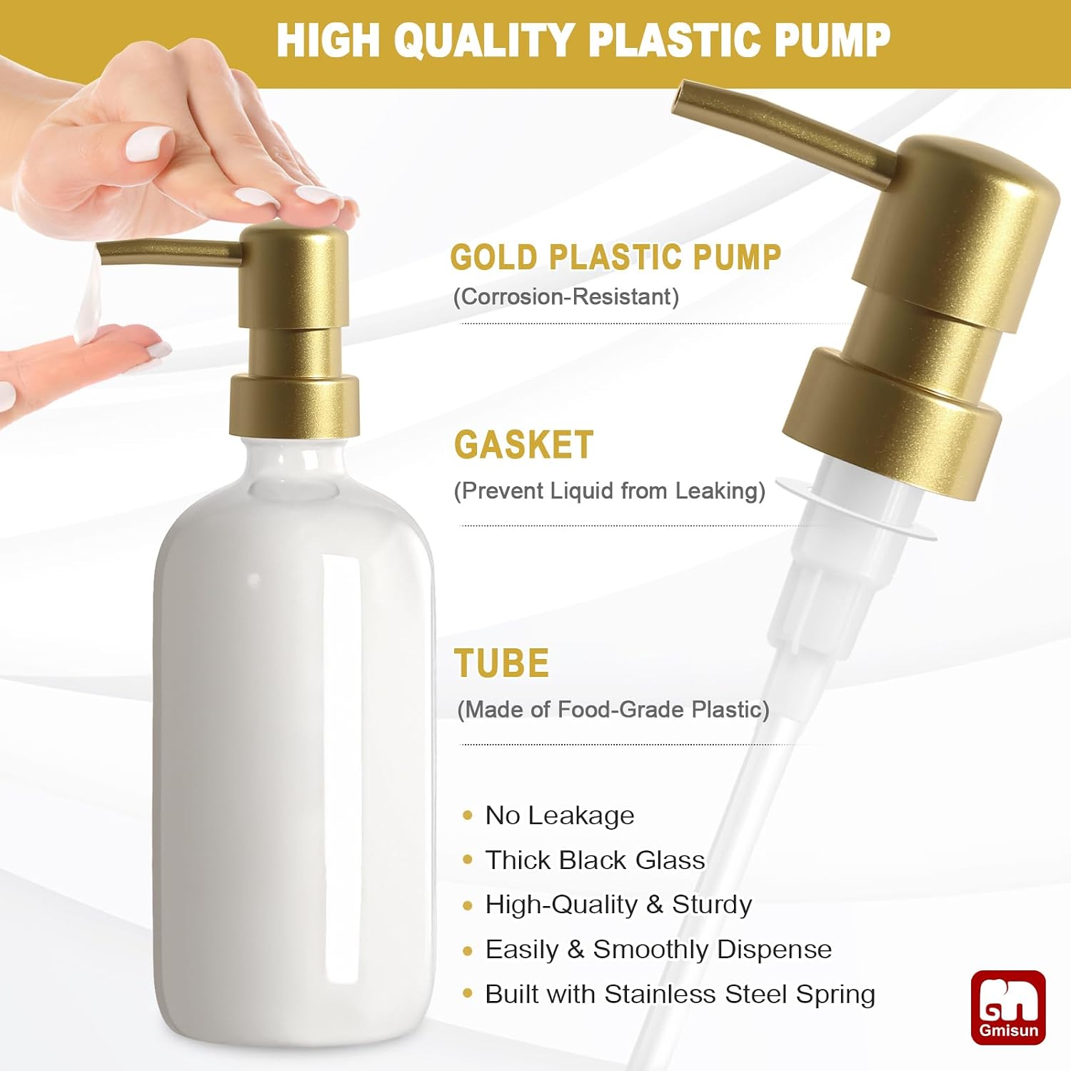 GMISUN Kitchen Soap Dispenser, 16 Oz Kitchen Dish Soap Dispenser Set with Ceramic Tray & Bamboo Brush, 2Pcs Farmhouse