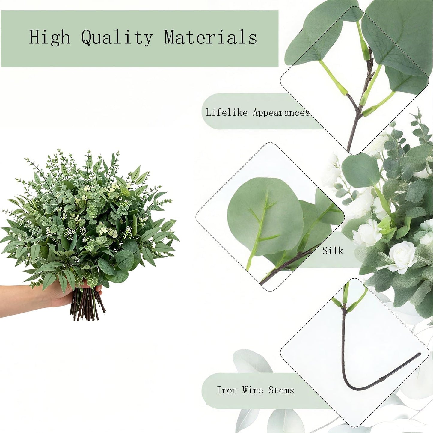 Artificial Mixed Eucalyptus Stems Leaves Bulk / Silver / Set of 100