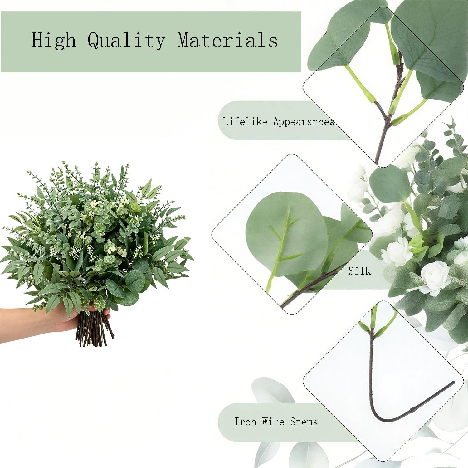 Artificial Mixed Eucalyptus Stems Leaves Bulk / Silver / Set of 100