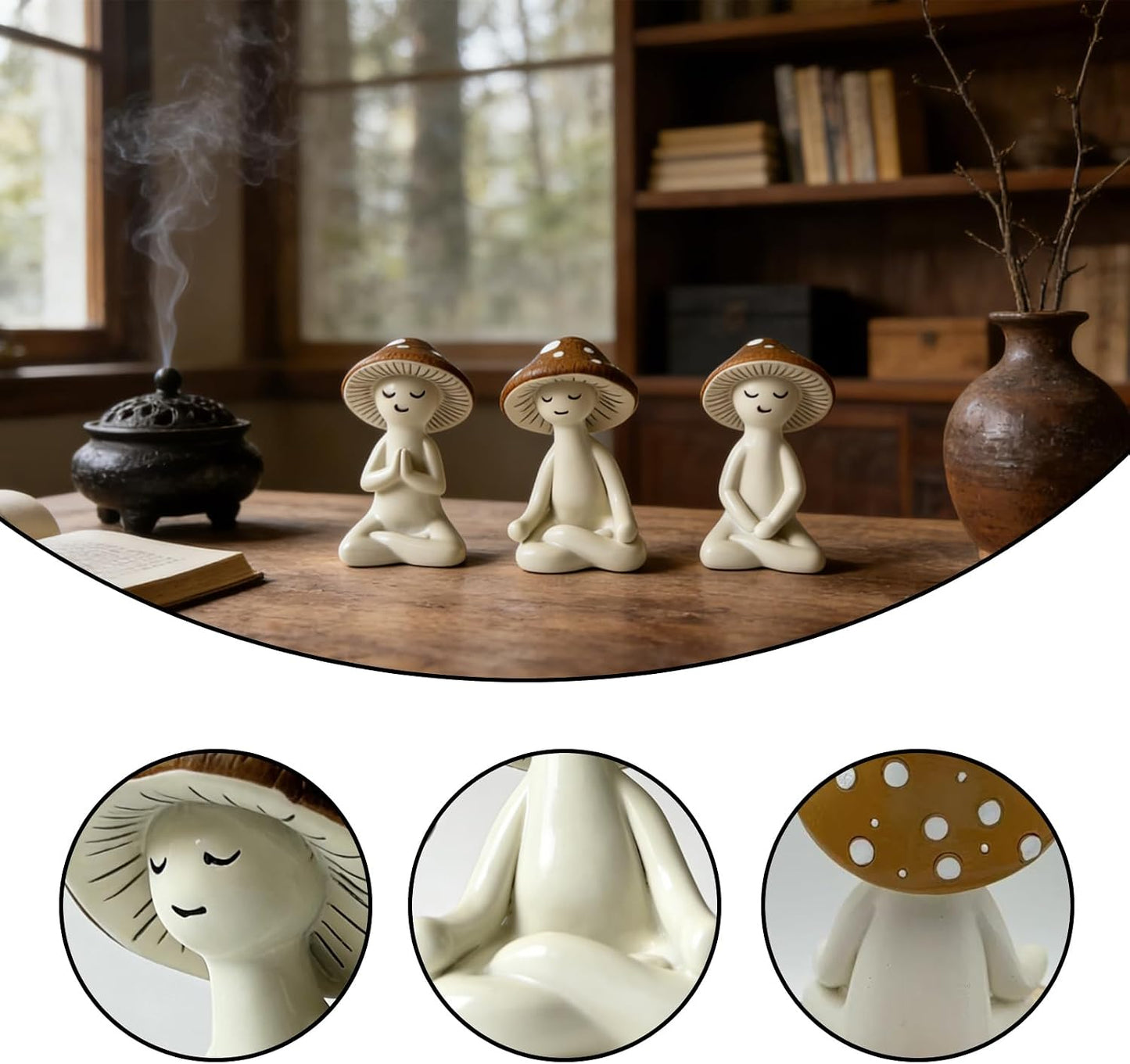 Ceramic Meditation Mushroom Figurines Set / Set of 3