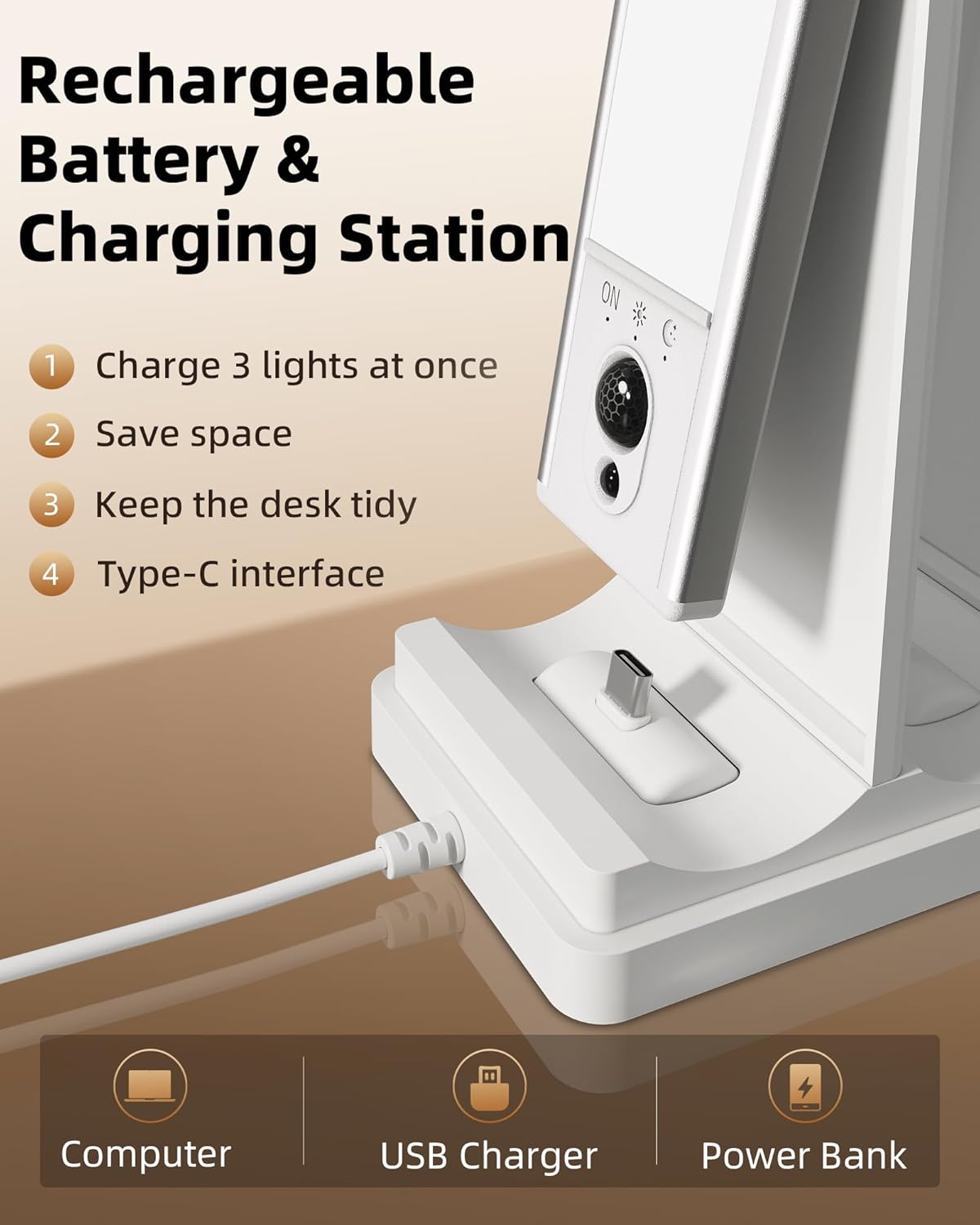 EZVALO 5-Pack Under Cabinet Lighting with Charging Station, 2400mAh Motion Sensor Light, LED Coutner Lights Wireless