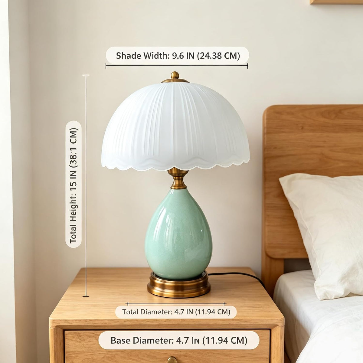 Ceramic Retro Table Lamp, Vintage, 15", Chinoiserie Green Glass | Traditional Design, For Living Room, Bedside