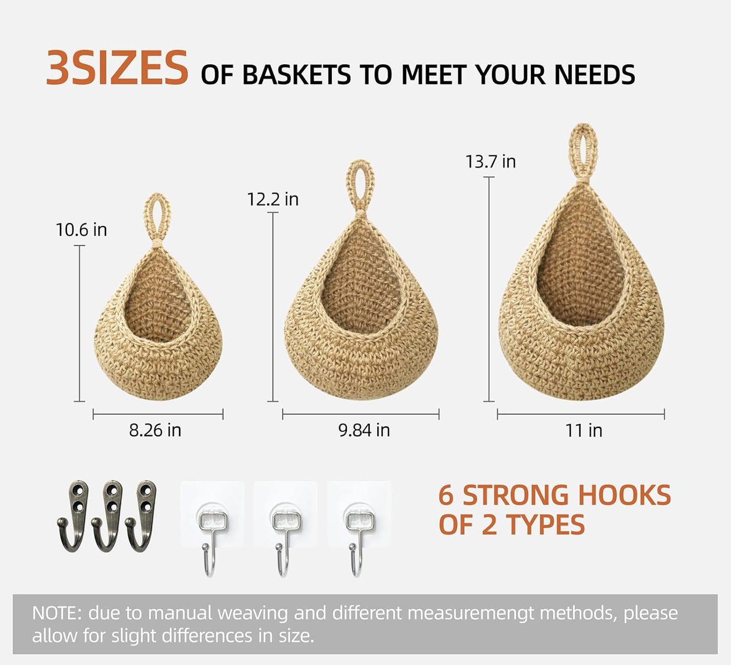 Boho Wall Hanging Basket / Set of 6