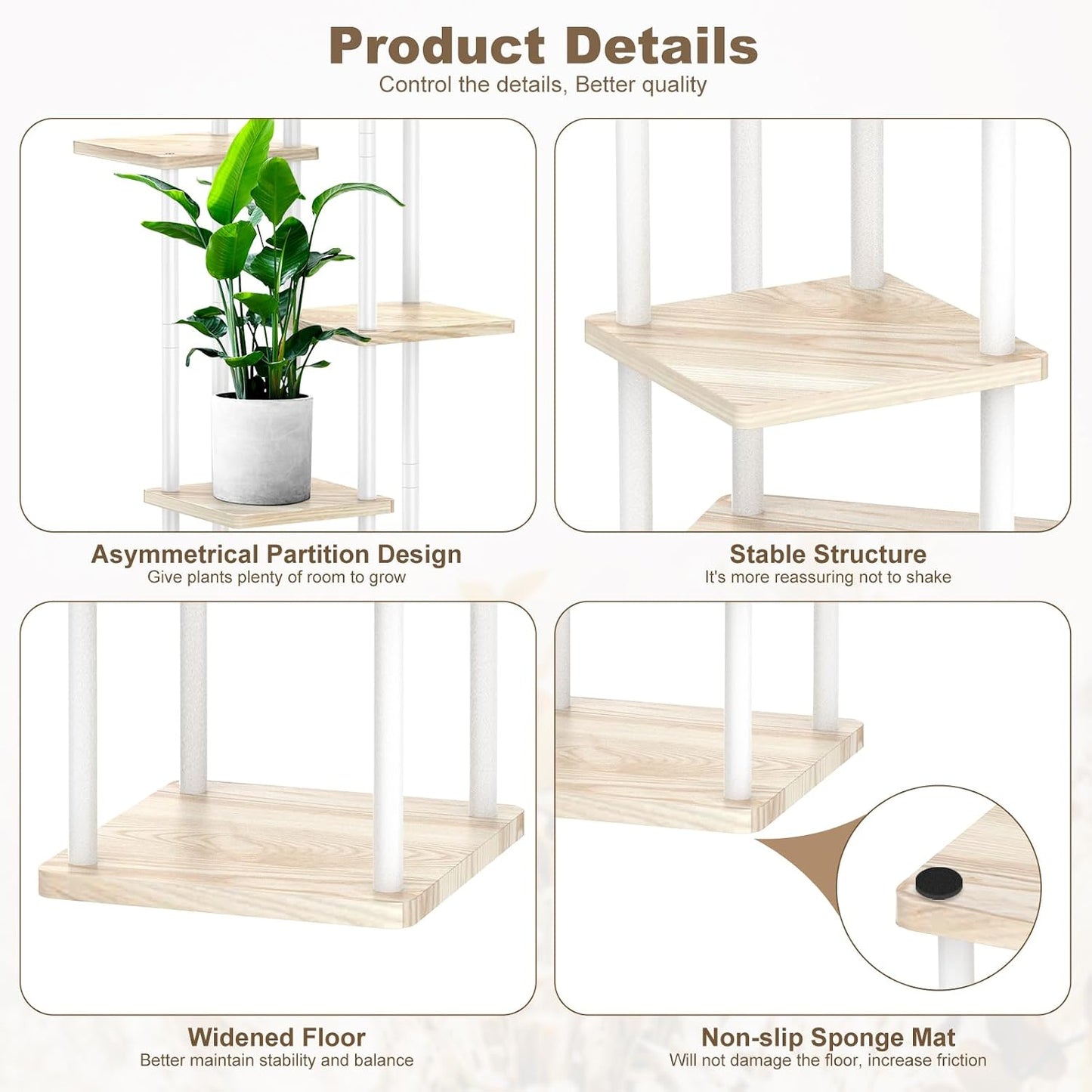 6 Tier Plant Stand Indoor, Thickened Metal Wood Corner Plant Shelf Stands for Multiple Plants, Indoor Tall Plants Stand