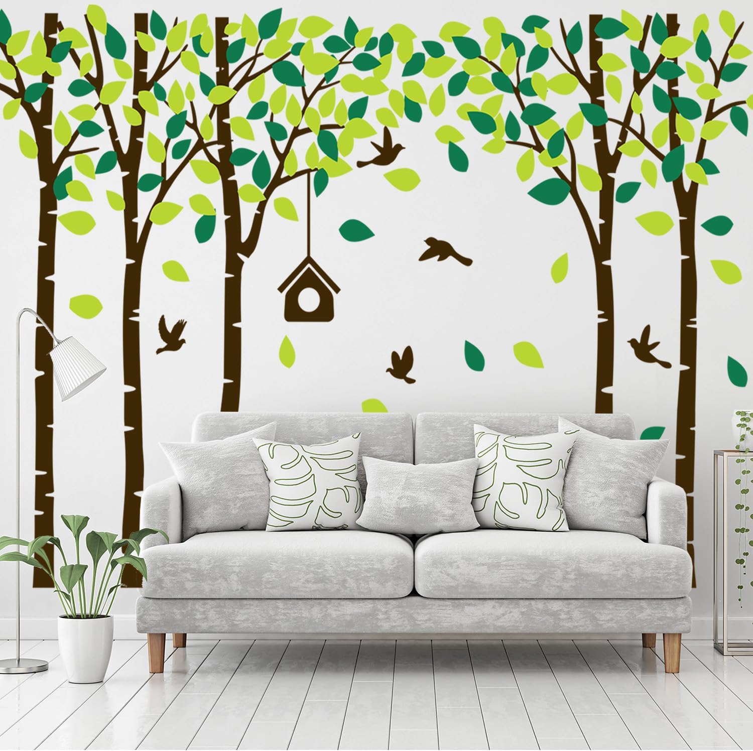 Giant Jungle Tree Wall Decals Birch Tree Wall Decals Forest Wall Stickers for Kids / Brown and Green