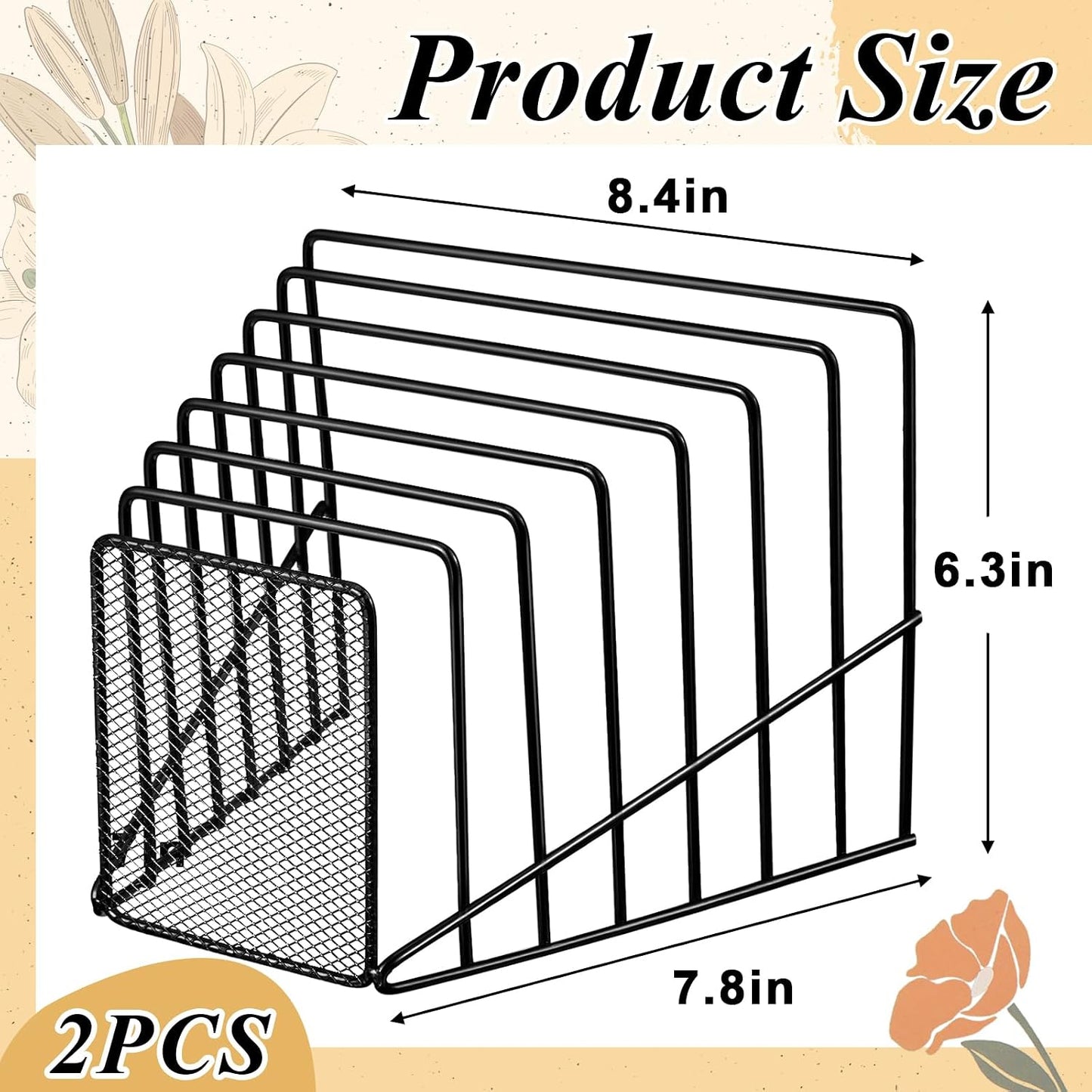 2 Pcs 7 Section Wire File Organizer for Desk, Metal Mesh Incline File Holder, Letter & Magazine Folder Rack, Desktop