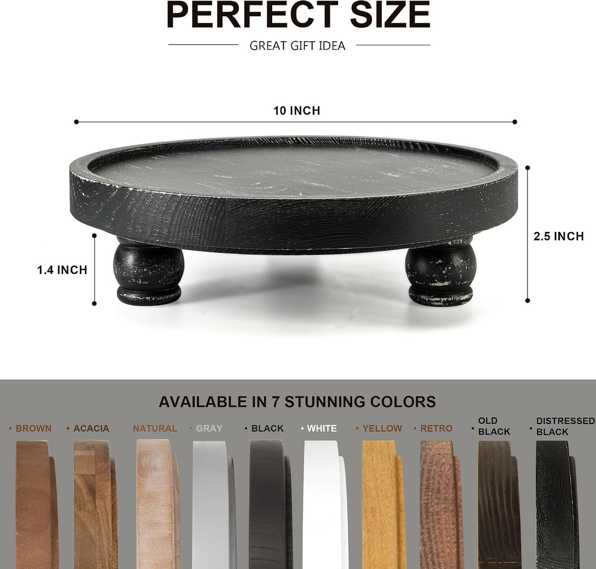 EOSAHR Display Riser: Rustic Pedestal Stand for Kitchen Counter, Old Black | Pine Wood, 10" Round Pedestal Riser, Wood