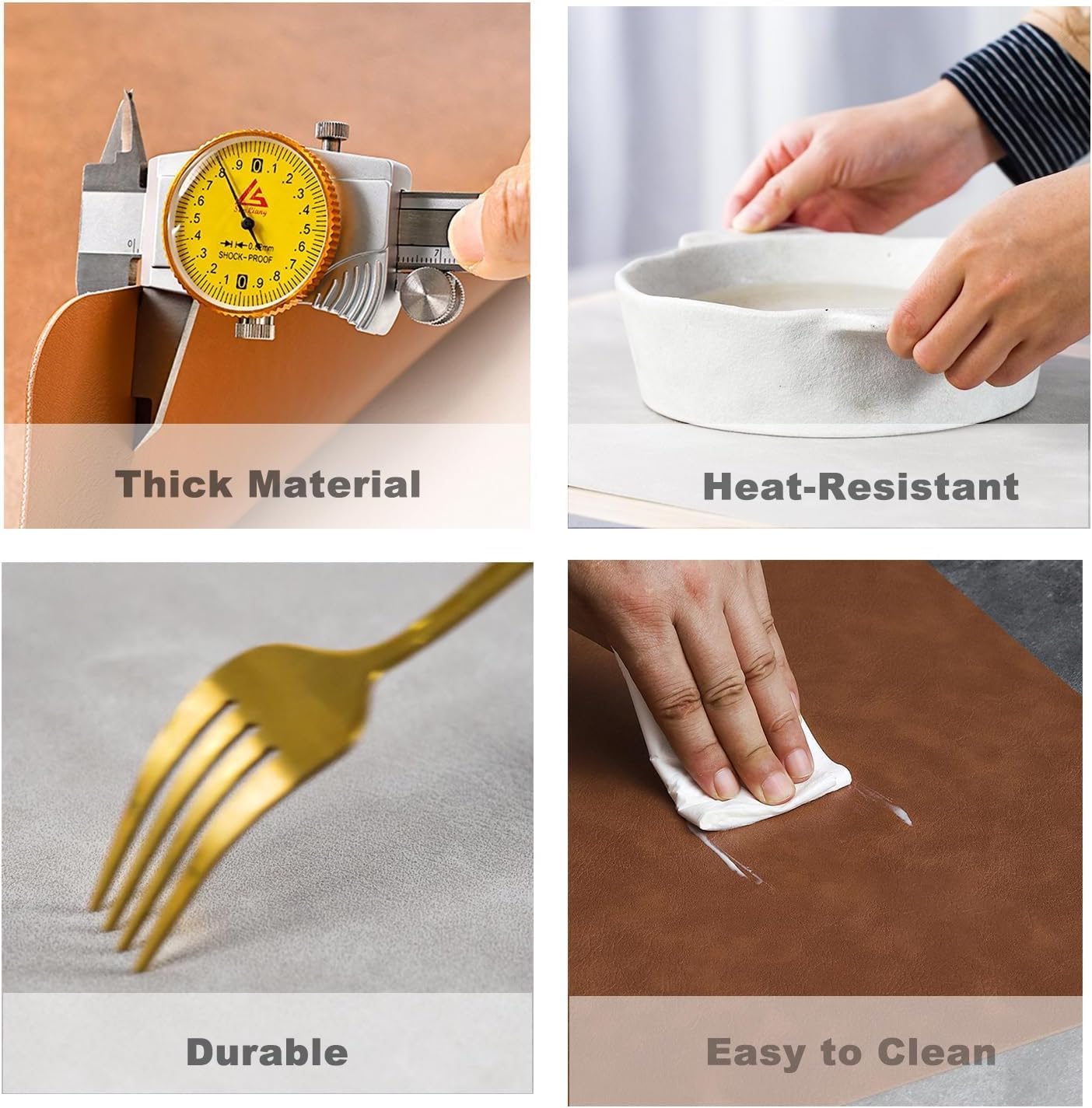UnivoColors Washed Cowhide Pattern Faux Leather Big Size Placemats Set of 8, Waterproof Easy to Clean Anti-Slip PU
