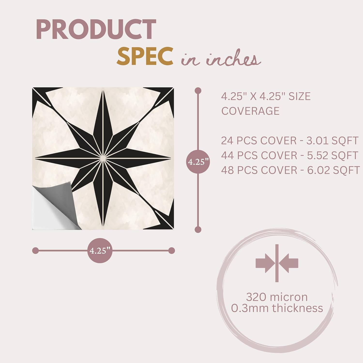 Positano Peel and Stick Tile Stickers Vinyl Self-Adhesive / 4 x 4 / 4 1/ 1/4 " Inch / Set of 22