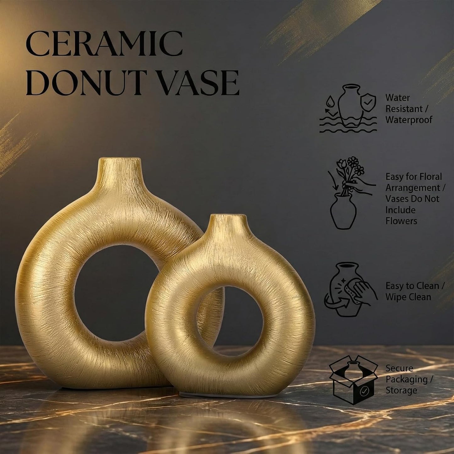 Modern Matte Ceramic Vases for Entryway Living Room Bedroom / Matte Gold / Set of 2